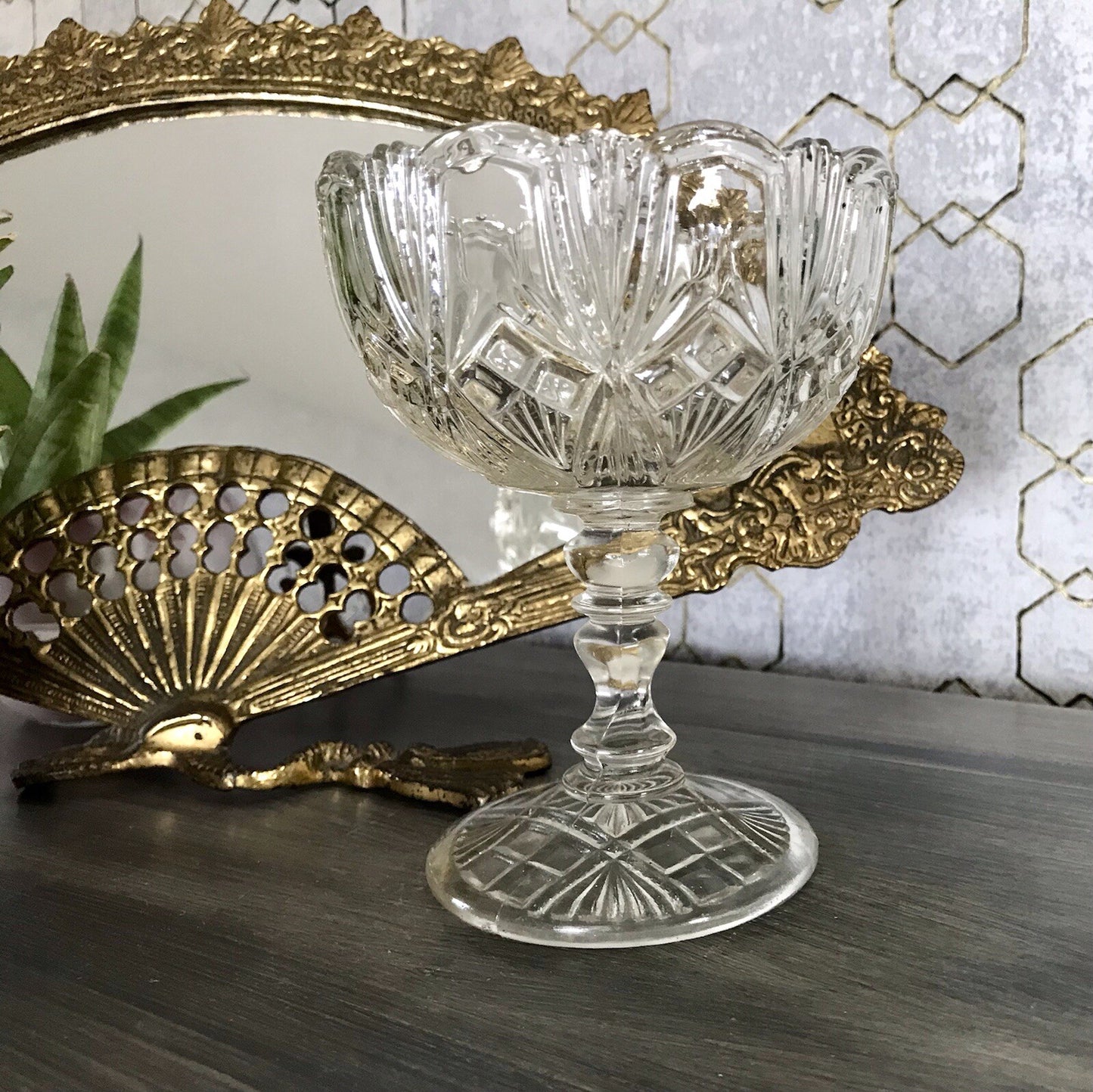 Antik Jugendstil Art Déco Pressglas Glas Fußschale Schale Zuckerschale