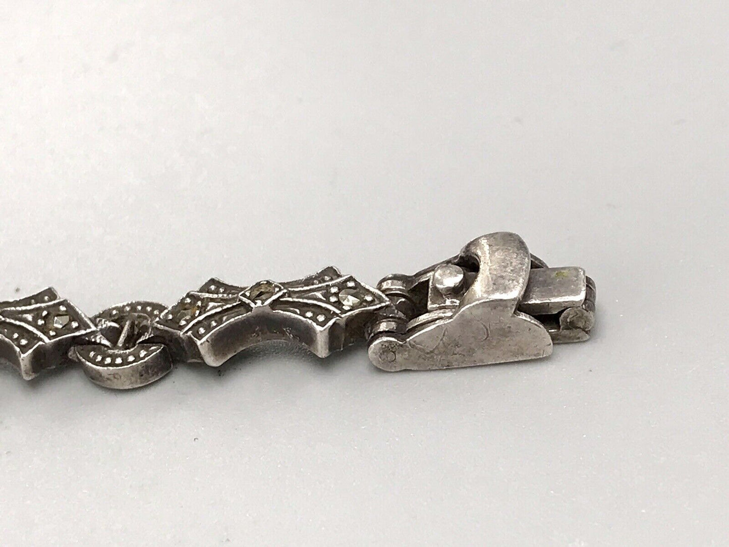 Vintage EDEL!!! Art Déco Stil 925 Silber Armbanduhr Damen Markasite wundervoll!
