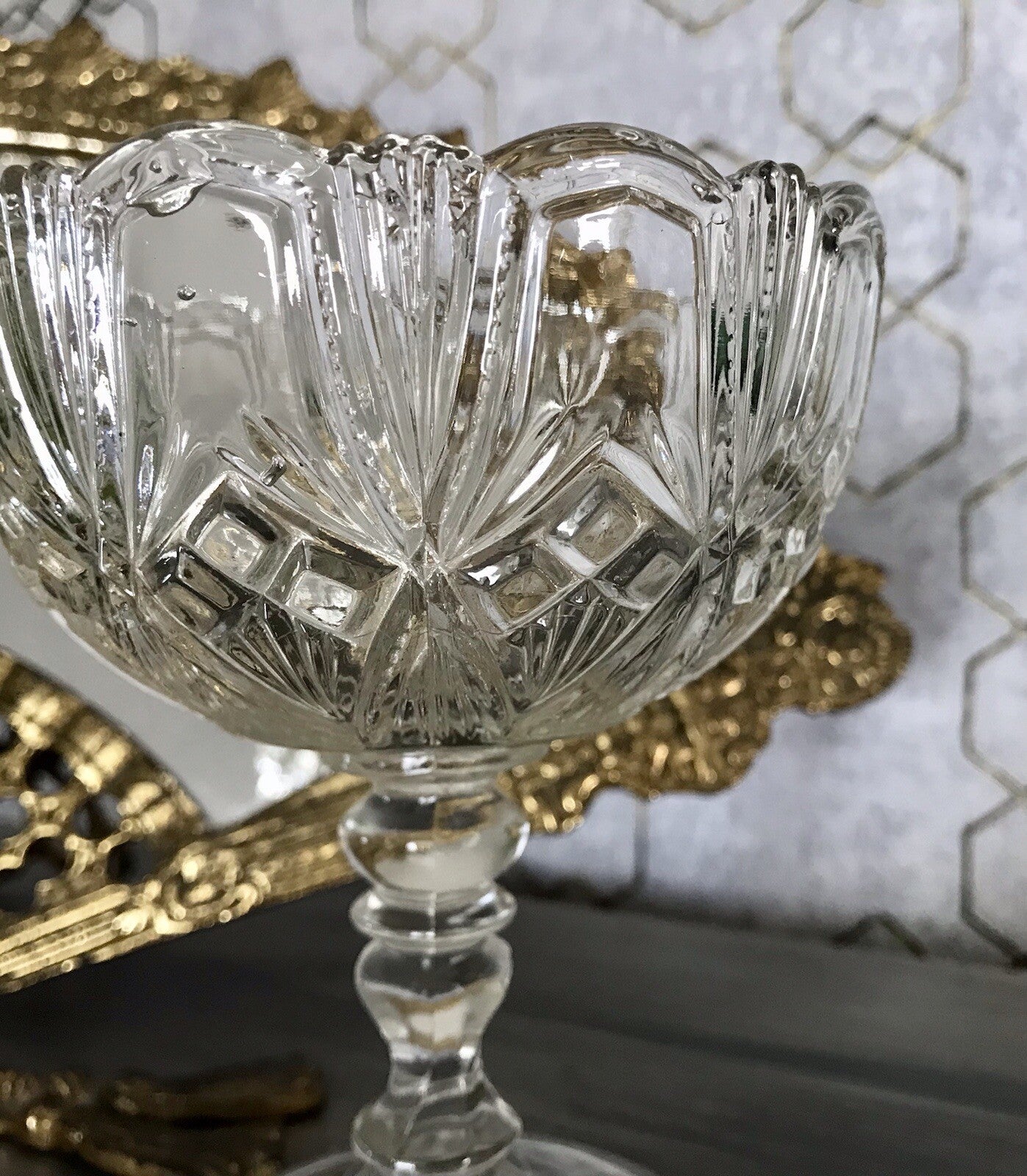 Antik Jugendstil Art Déco Pressglas Glas Fußschale Schale Zuckerschale