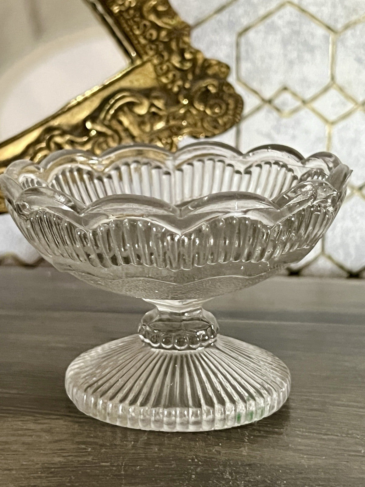Antik Jugendstil Art Deco Pressglas Glas Fußschale Schale Zuckerschale