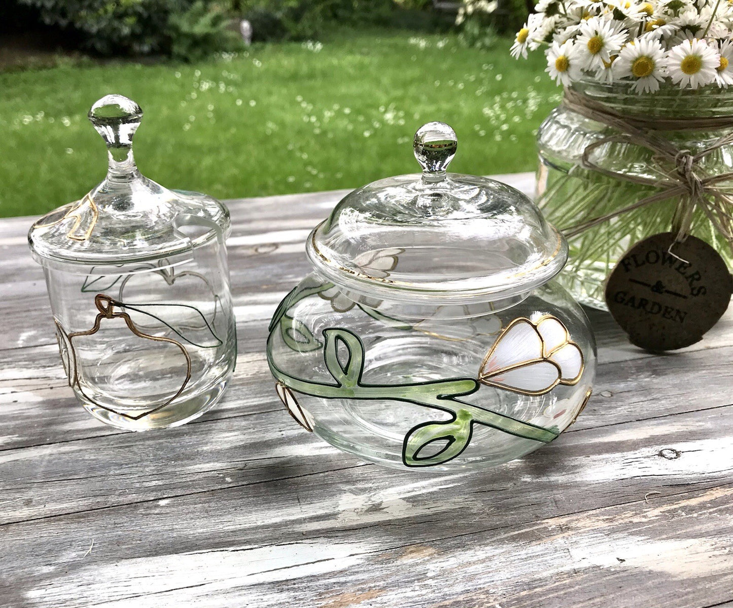 Nagel 2 Glasdose Bonboniere Gefäß Glas Konfitüre Marmeladen Dose Tiffany Optik