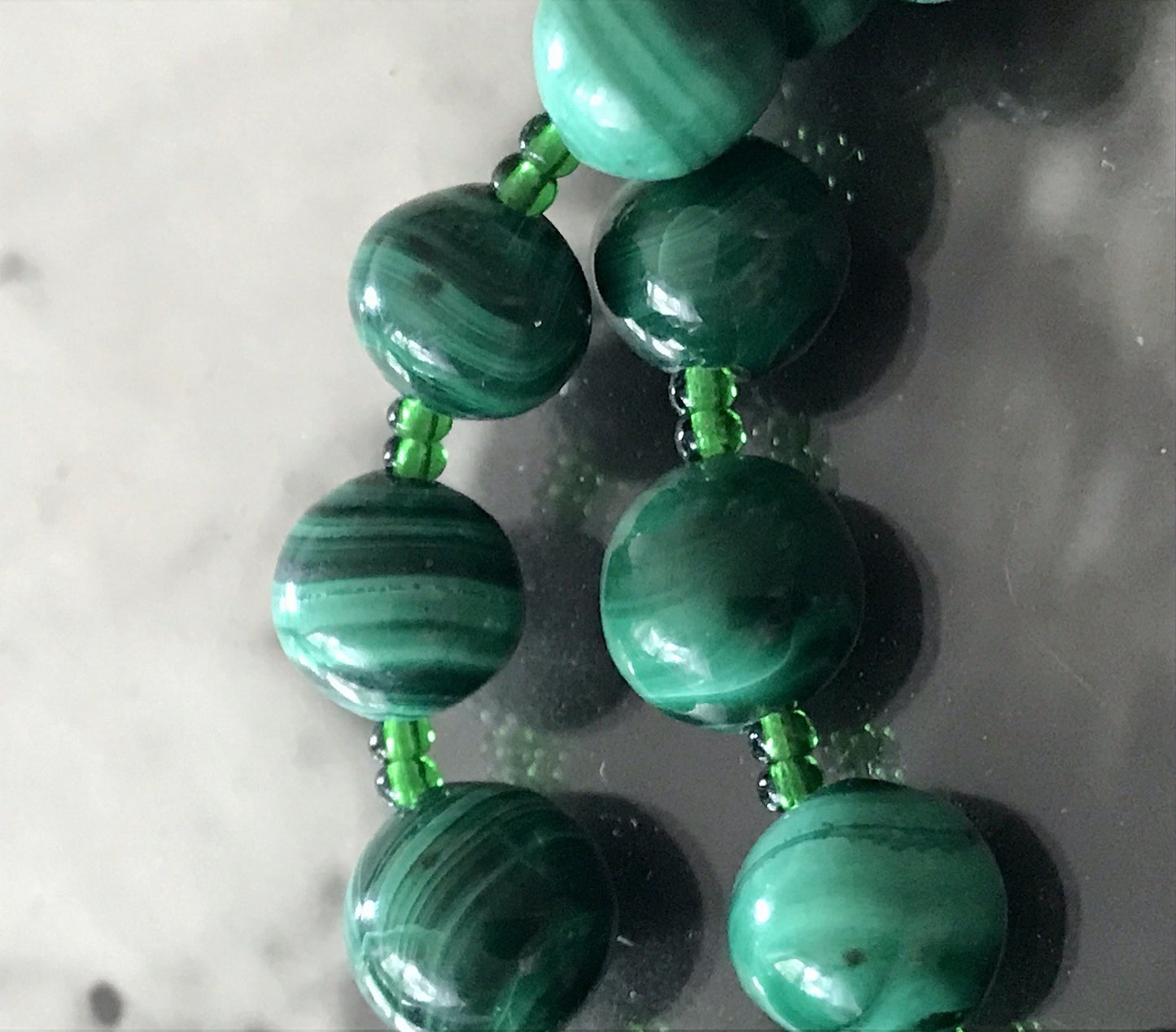 Alt Edel Vintage Halskette Kette Malachite grün Sehr Schön Retro