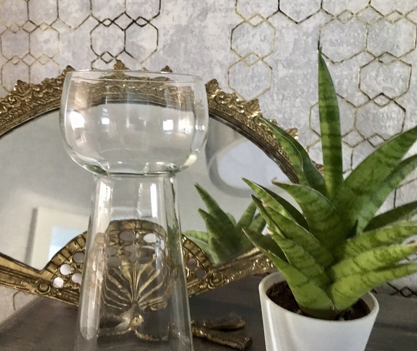 antik Art Déco Glasvase Hyazinthen Glas Vase Zwiebelglas gerippt