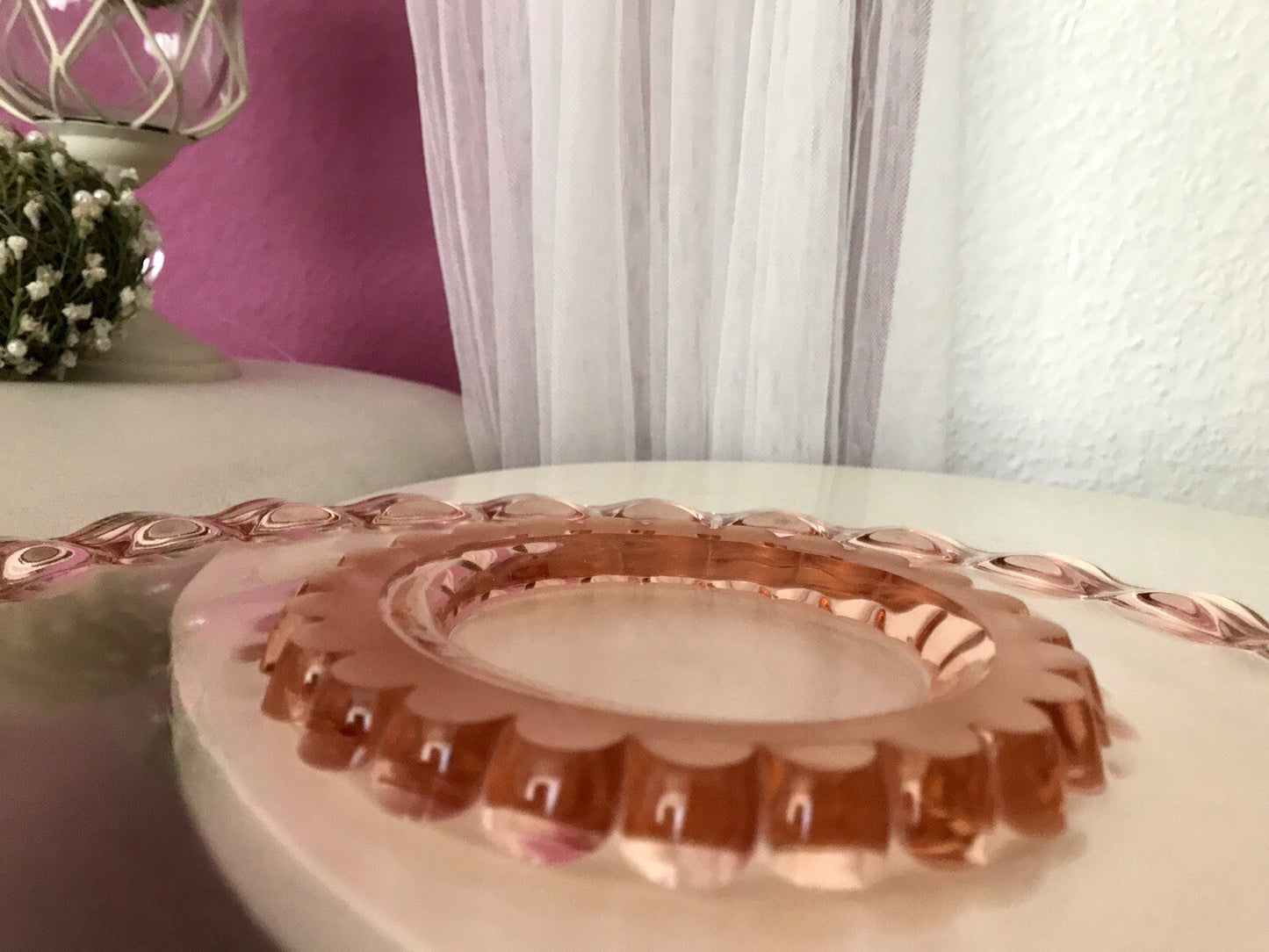 Antik Tortenplatte Tortenständer Rosalin Glas rosa Art Déco Pressglas