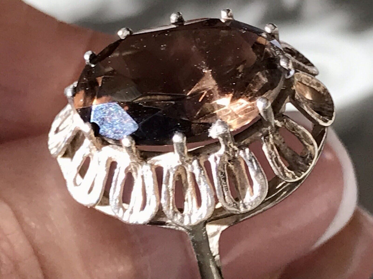 Vintage Edel Rauchquarz Stein DAMEN RING Silber 835 Gr.57 1,81