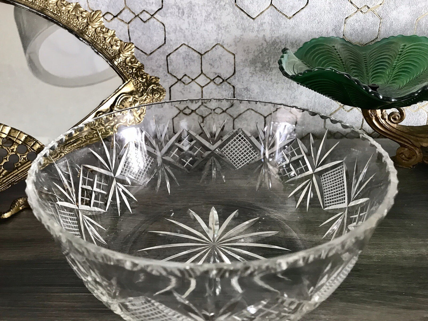 Antik Bleikristall Schale Glasschale Kristallglas Glas edel Salatschale Schlif