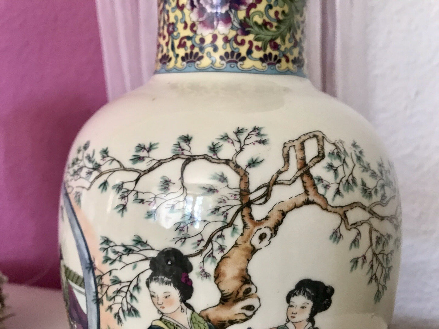 Alt Vintage Vase Bodenvase Japanisch mit Geishas Chinoiserie Design