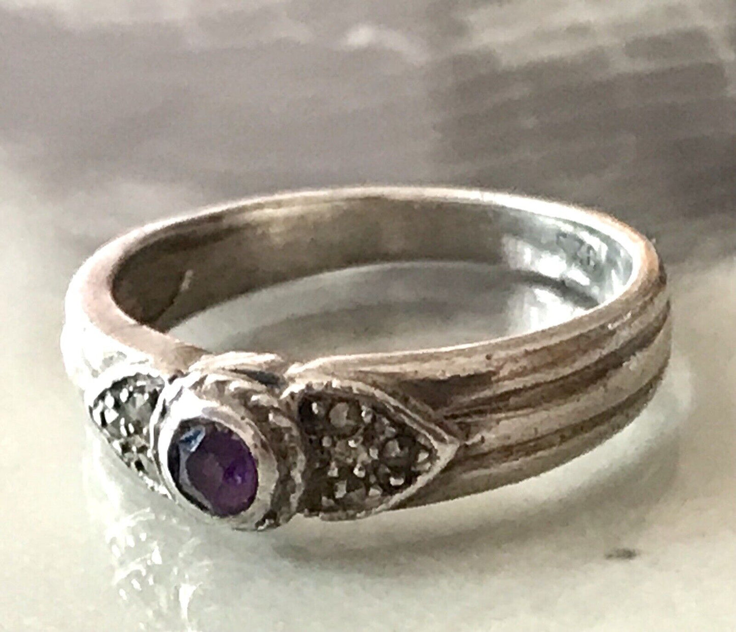Antik Art Déco Damen Ring lila Stein Silber 925 Gr.55 56 Markasite