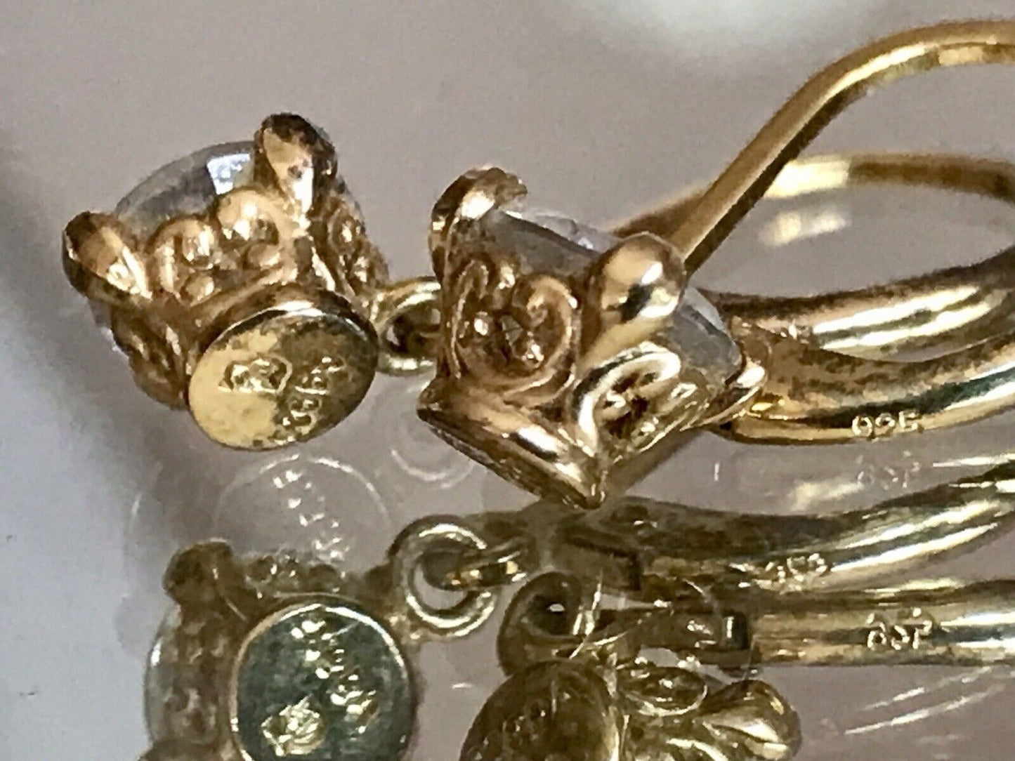 Vintage Ohrringe Ohrstecker DAMEN Silber vergoldet gold farblose Steine
