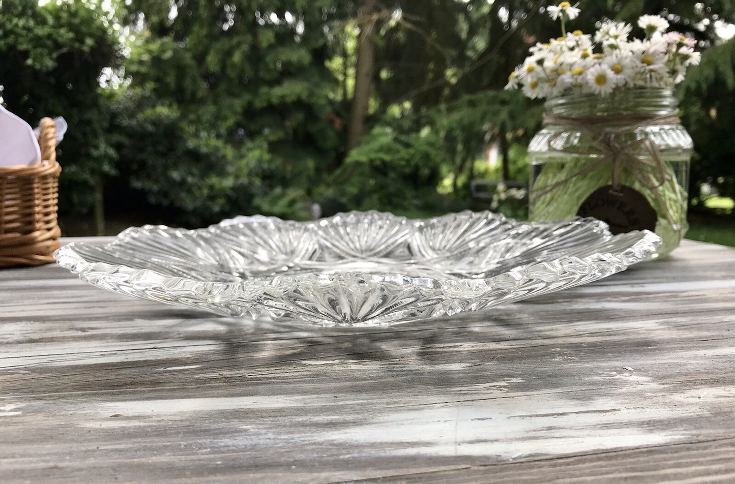 Antik Jugendstil Pressglas Teller Antik Glas flache Schale Kuchenteller (1 St.)