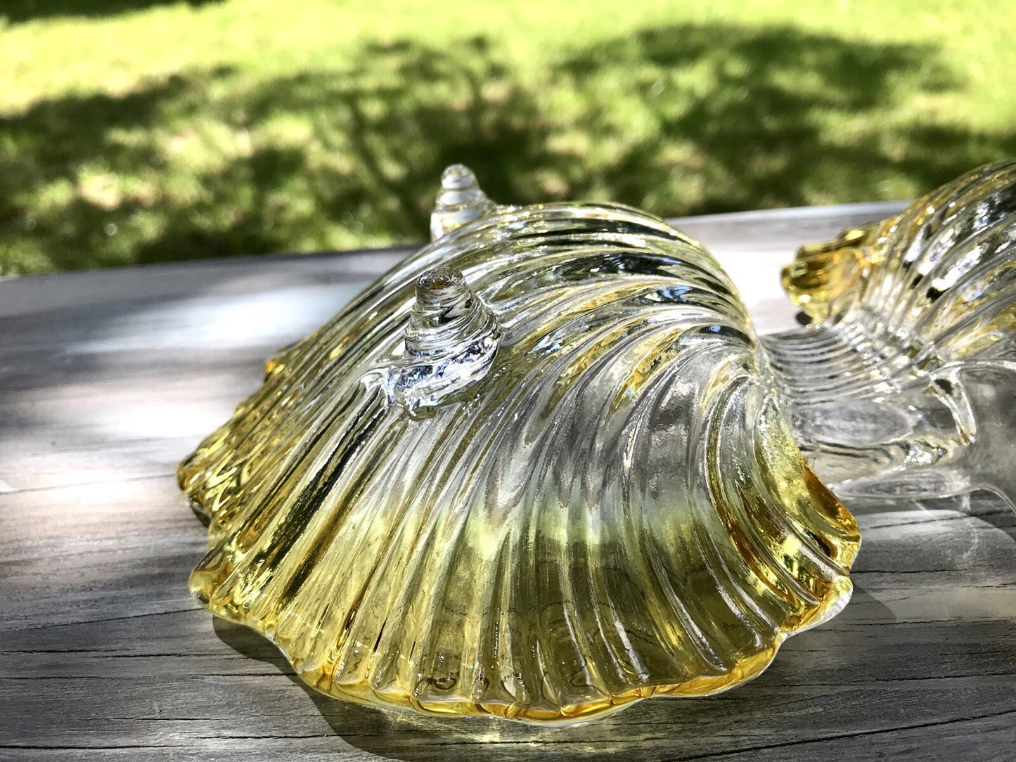 Vintage 70er Glas Schale Anbietschale Muschel Walther Glas Kultig gelb