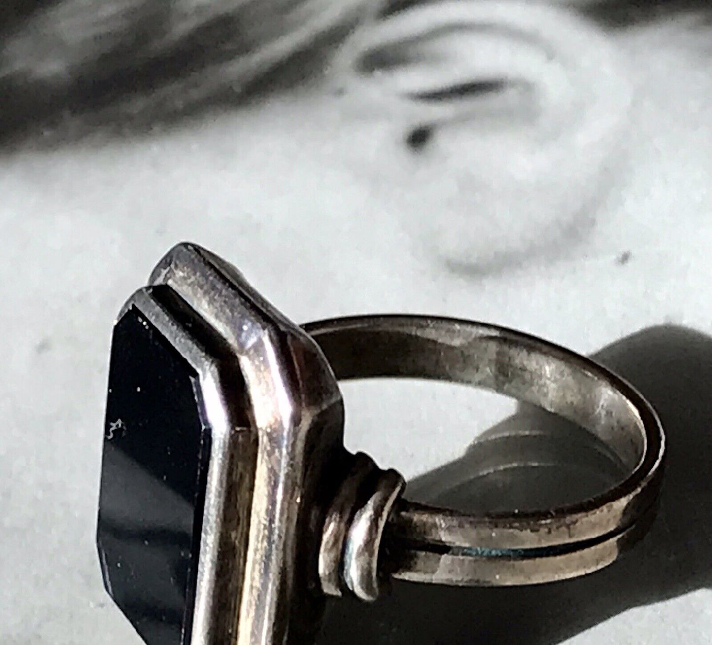 Antik Art Déco Edel Onyx Siegel RING Silber 835 Gr.60