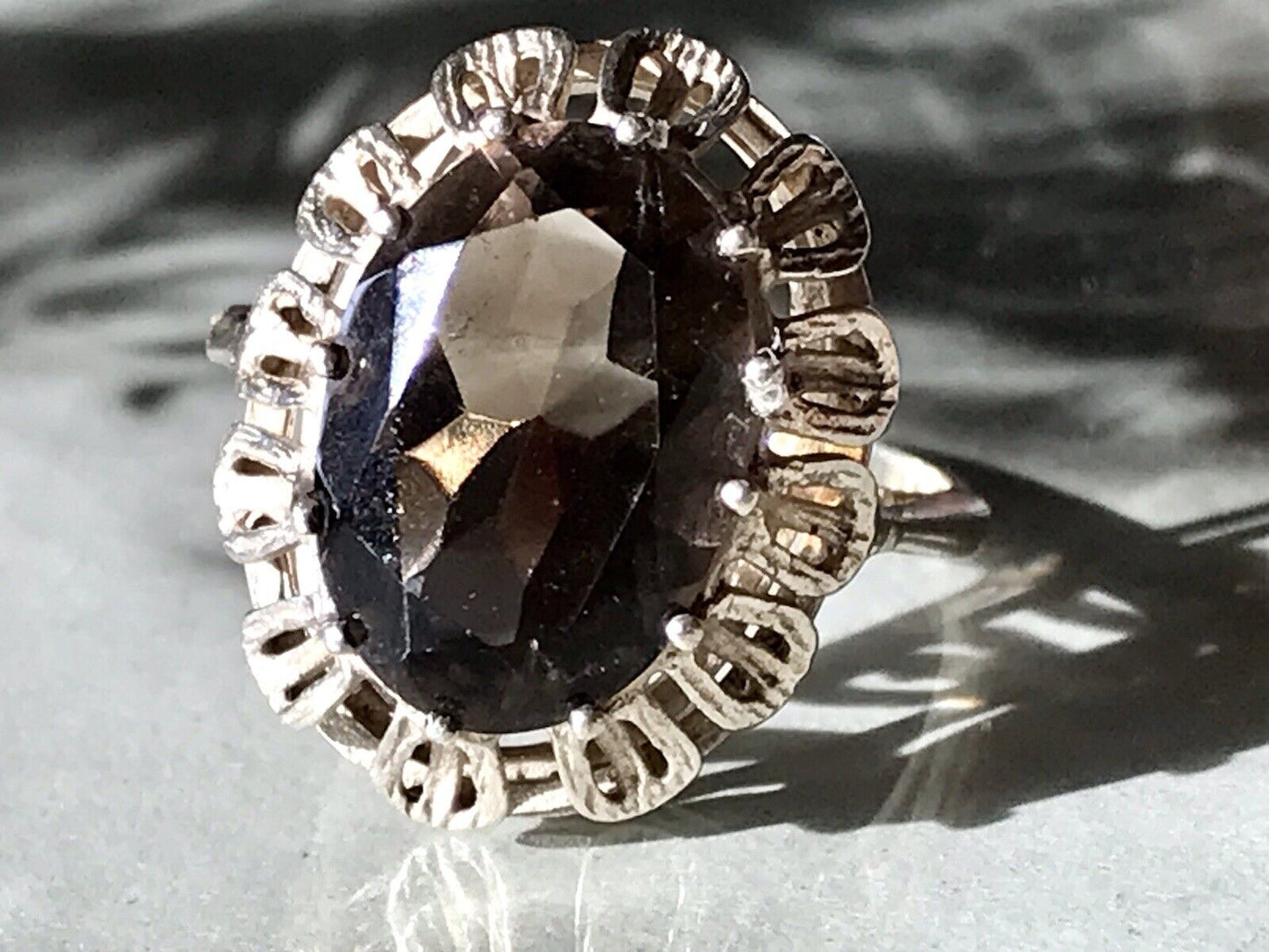 Vintage Edel Rauchquarz Stein DAMEN RING Silber 835 Gr.57 1,81