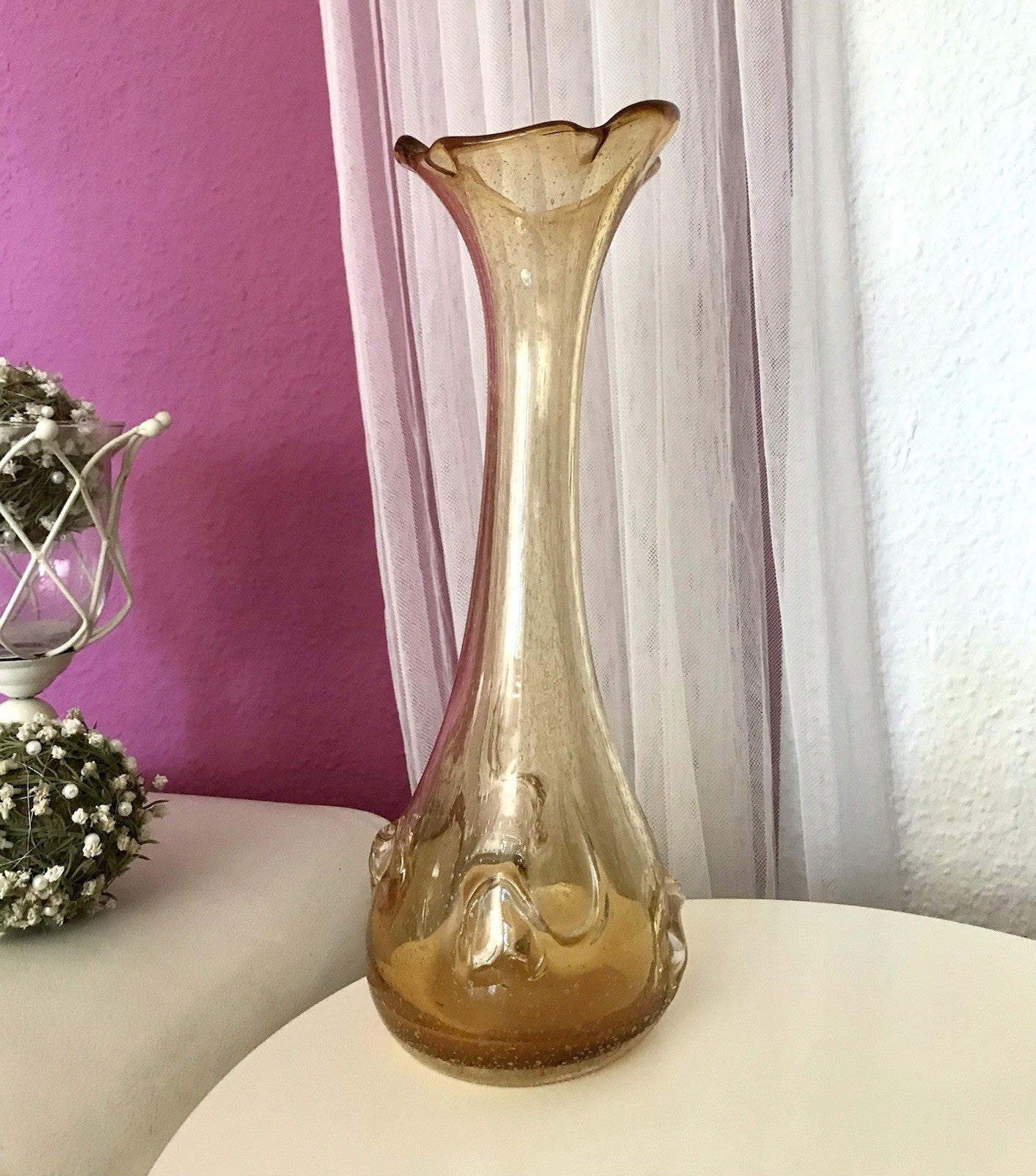 Vintage gelb große Designer Vase Blumenvase Glasvase Glas Huta Zabkowice PRL