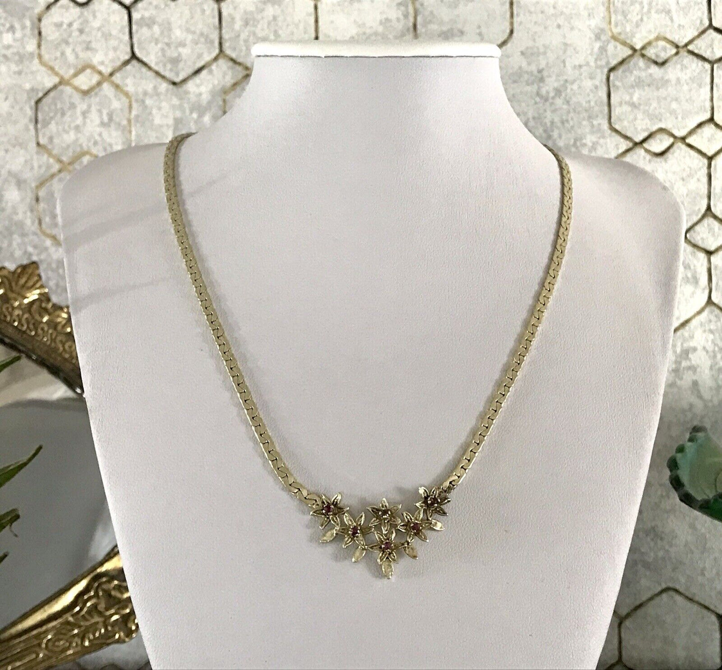 Antik Edel Jugendstil 925 Silber vergoldet Collier Halskette Rubine