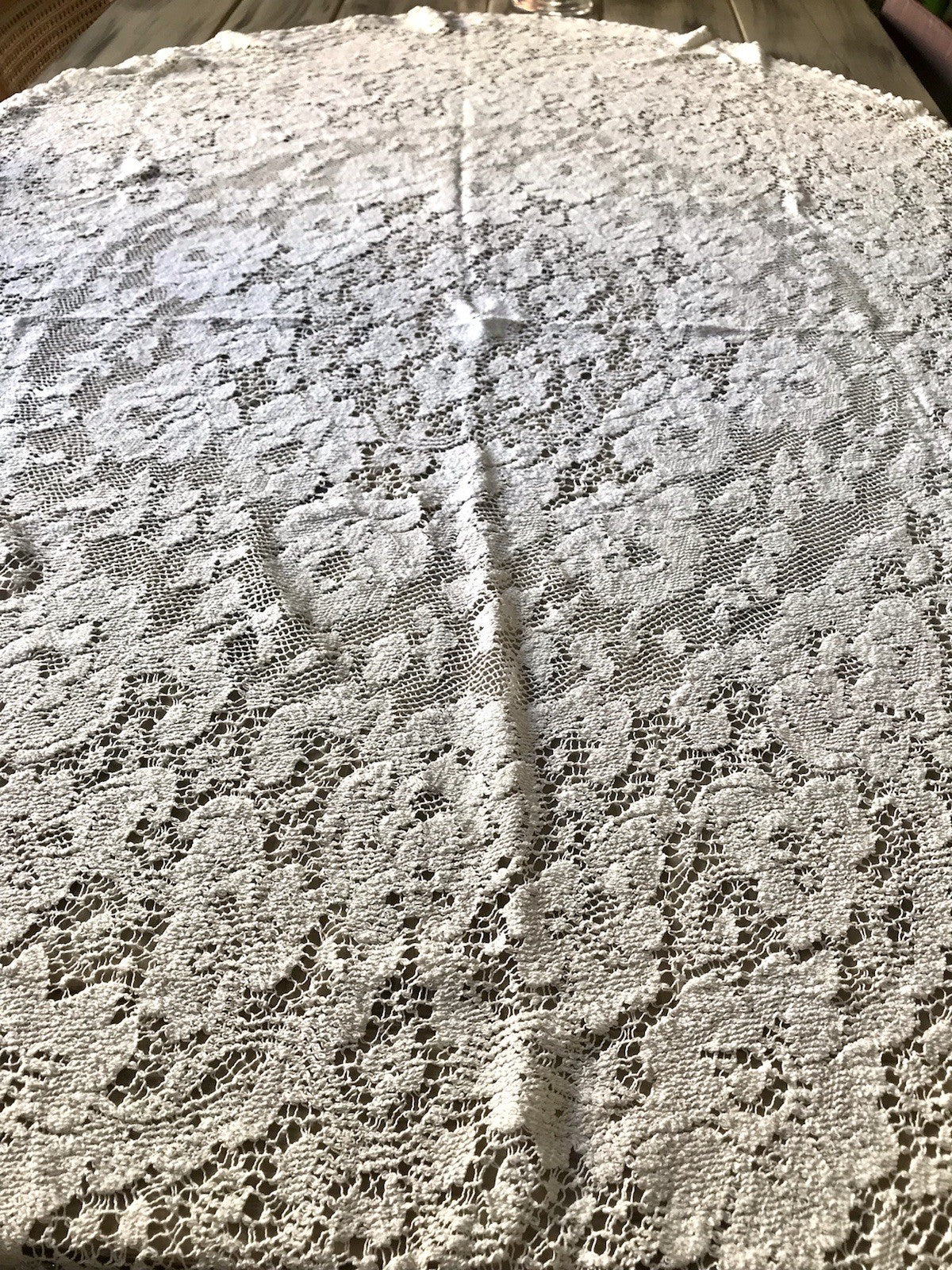 Antik Filetspitze Tischdecke Rund oval weiß Baumwolle Spitze Landhaus