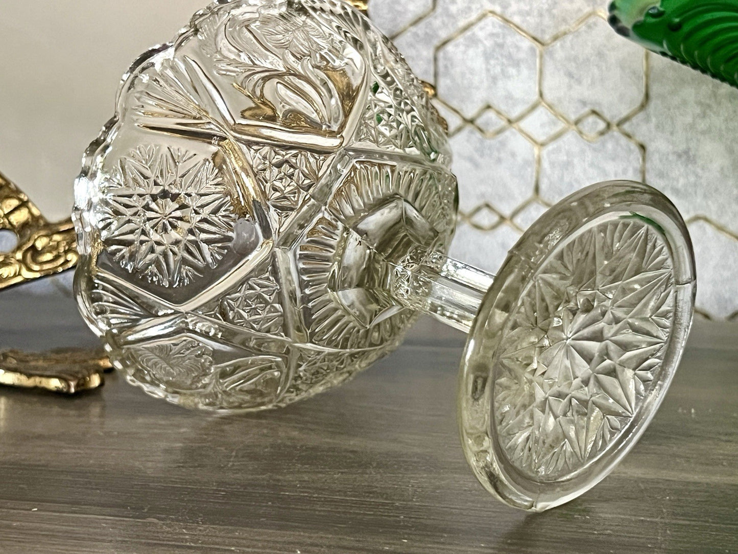 Antik Jugendstil Pressglas Glas Fußschale Schale Zuckerschale