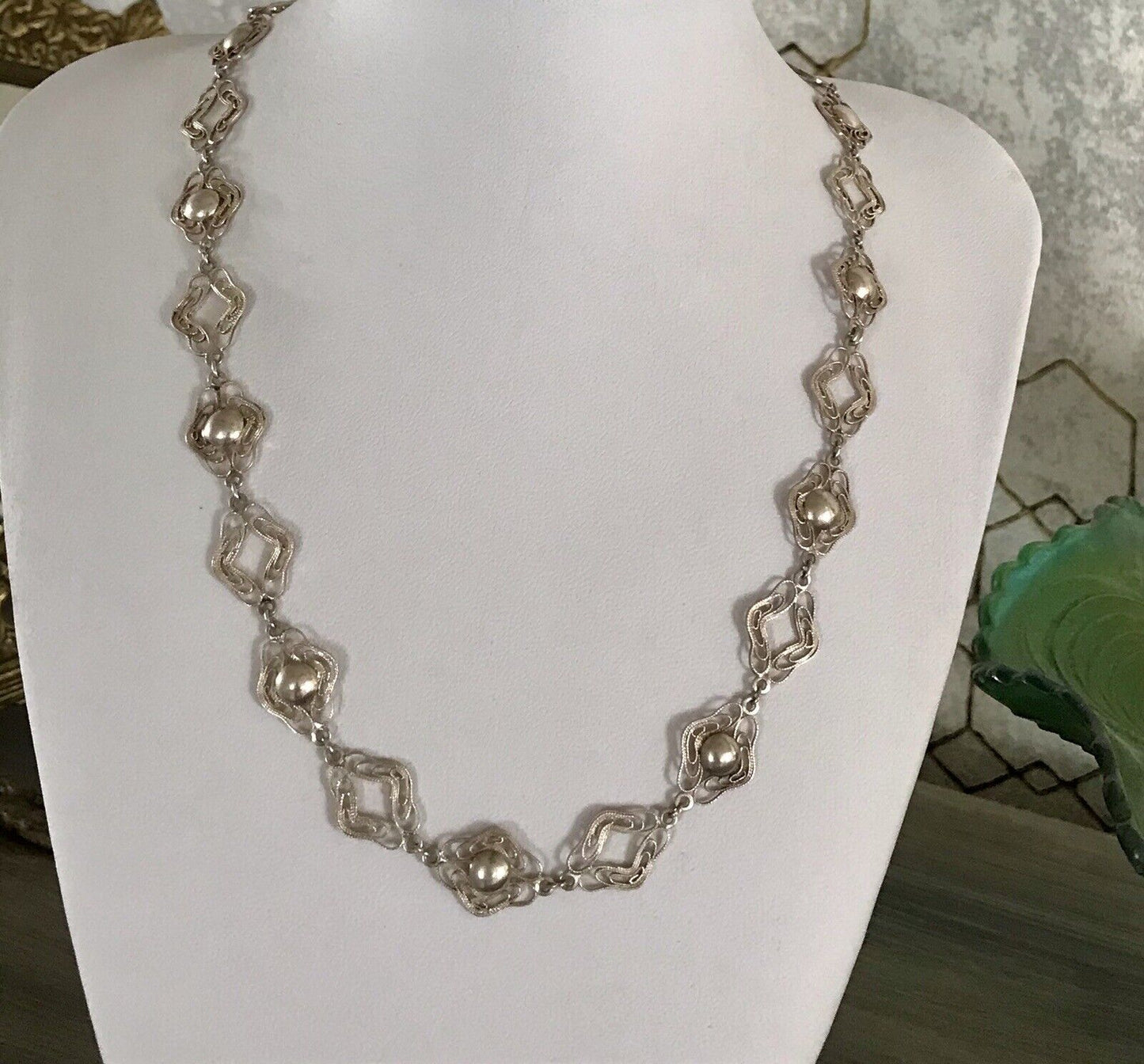 Alt Vintage Edel 835 Silber Collier Halskette