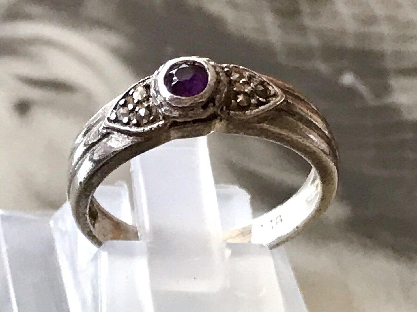 Antik Art Déco Damen Ring lila Stein Silber 925 Gr.55 56 Markasite