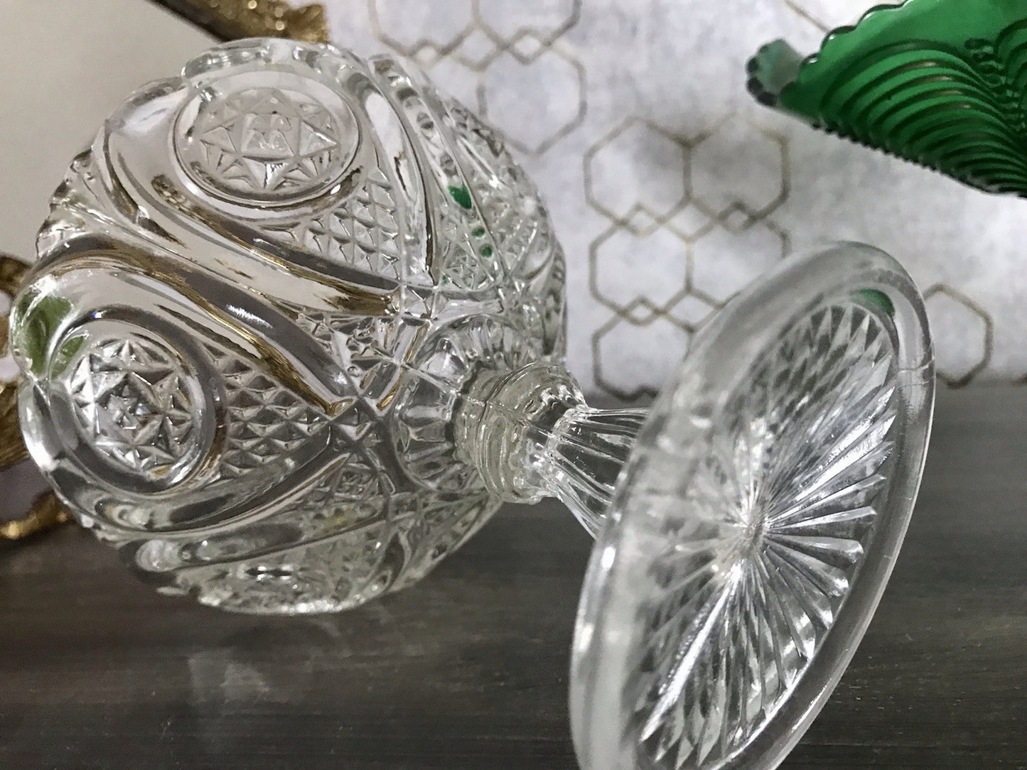 Antik Jugendstil Art Déco Pressglas Glas Fußschale Schale Zuckerschale