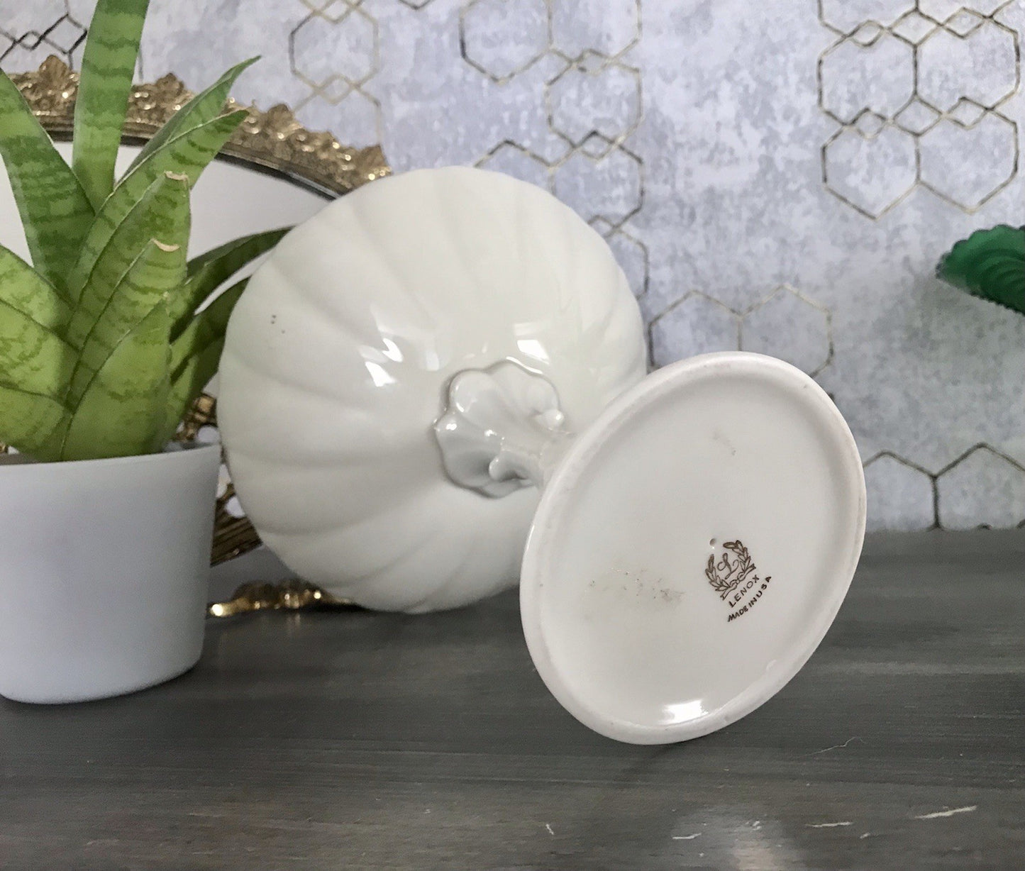 Antik Porzellan Fußschale Schale auf Fuß USA Lenox elfenbein gold Blume