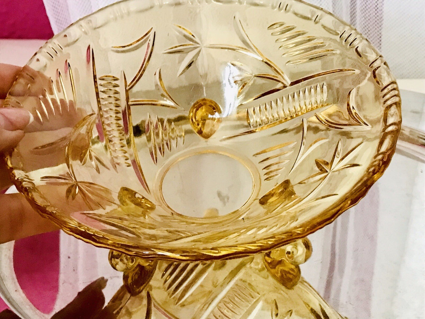 Antik gelb Art Déco Schale Pressglas Glasschale 3füßig So Schön!