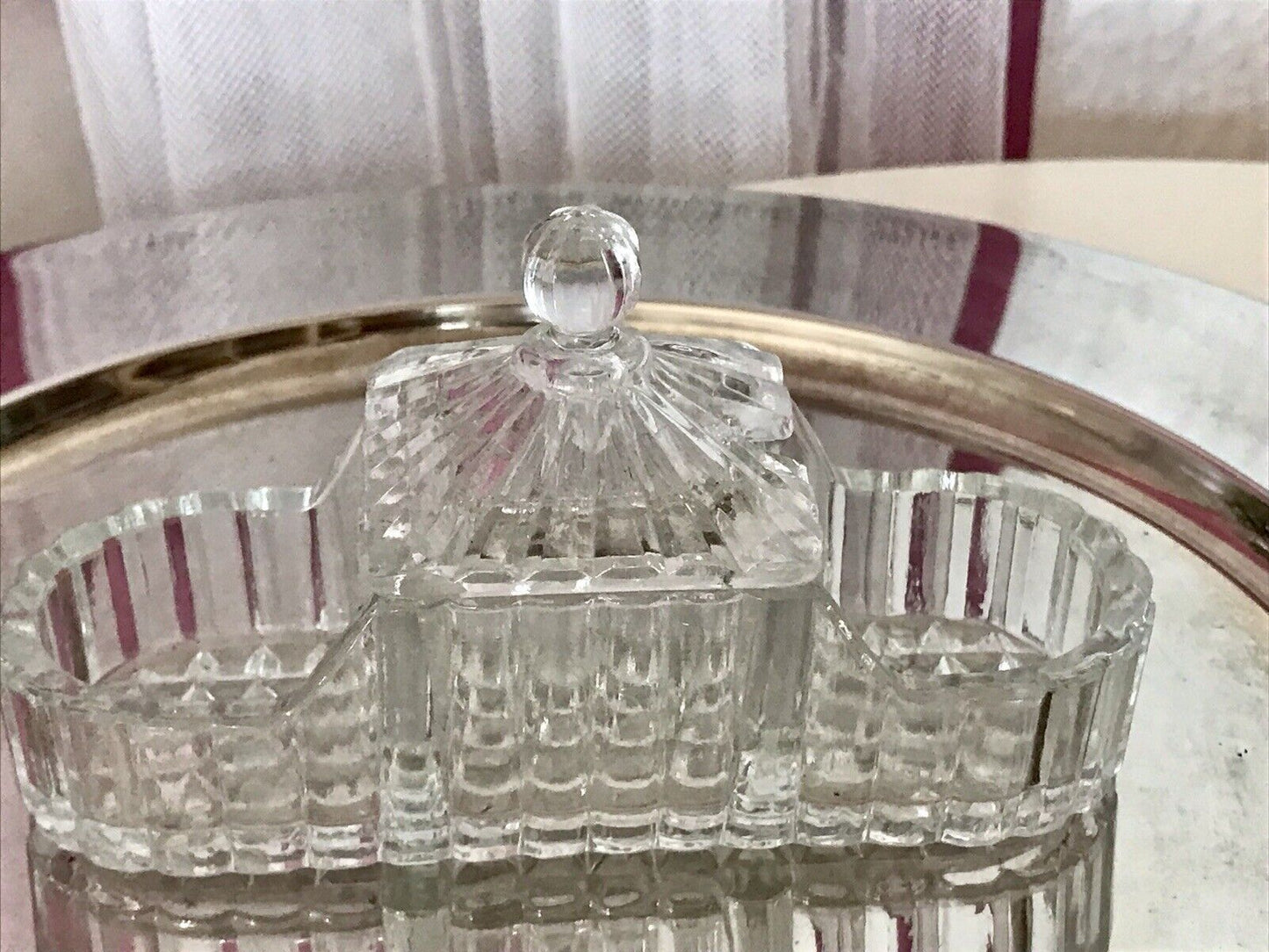 Antik Art Déco Pressglas Salz & Pfeffer Menage Saliere Gewürzständer Glas