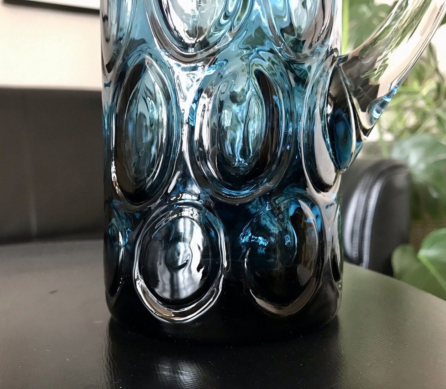 Vintage Designer 60er Krug Kanne Karaffe Space Age Glas Bubble Struktur blau