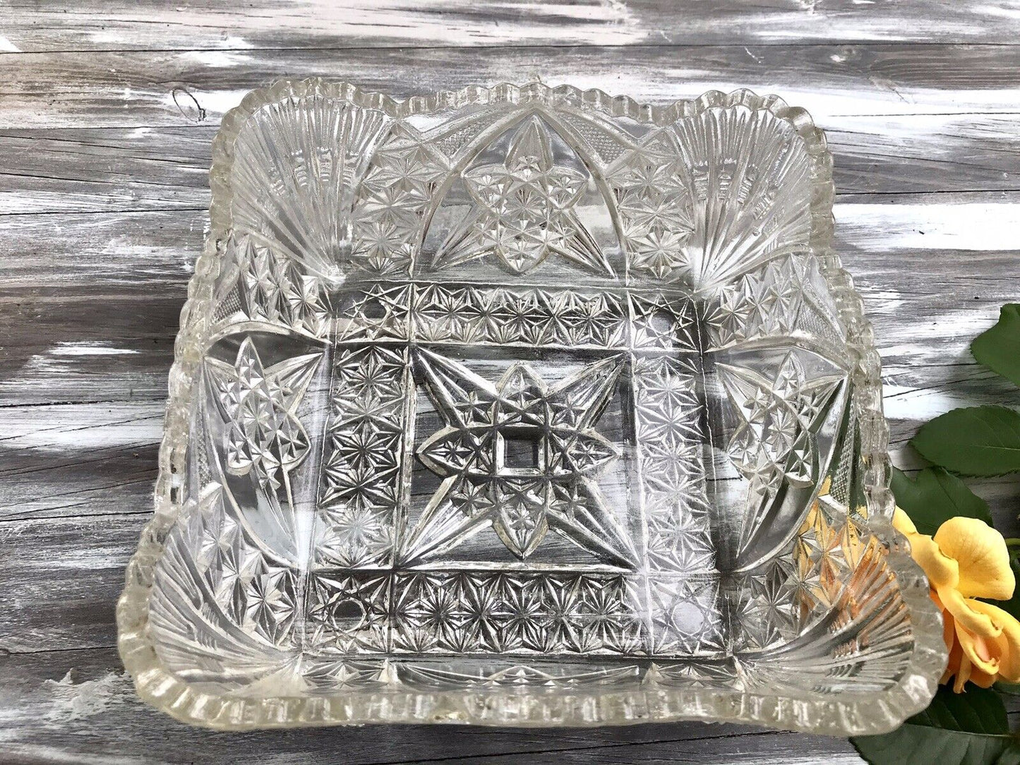 Antik Jugendstil Brockwitz 1915 Pressglas Schale viereckig Zürich Glas So Schön!