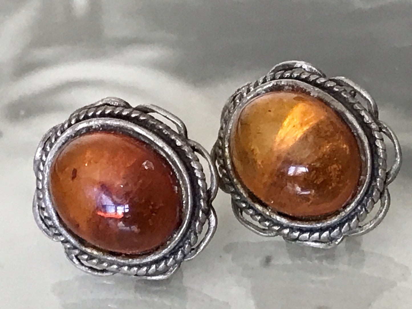 Vintage Ohrringe Ohrstecker DAMEN 925 Silber Bernstein Echtsilber Sterligsilber