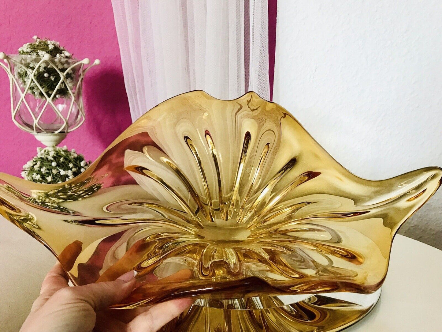 Vintage GROß 60er Somerso Murano Schale Glas Gelb Überfangglas Erscheinung
