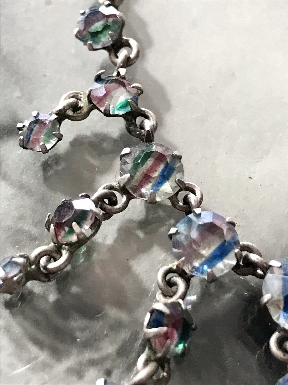 Antik Edel Art Déco 925 Silber Collier Halskette Rheinkiesel