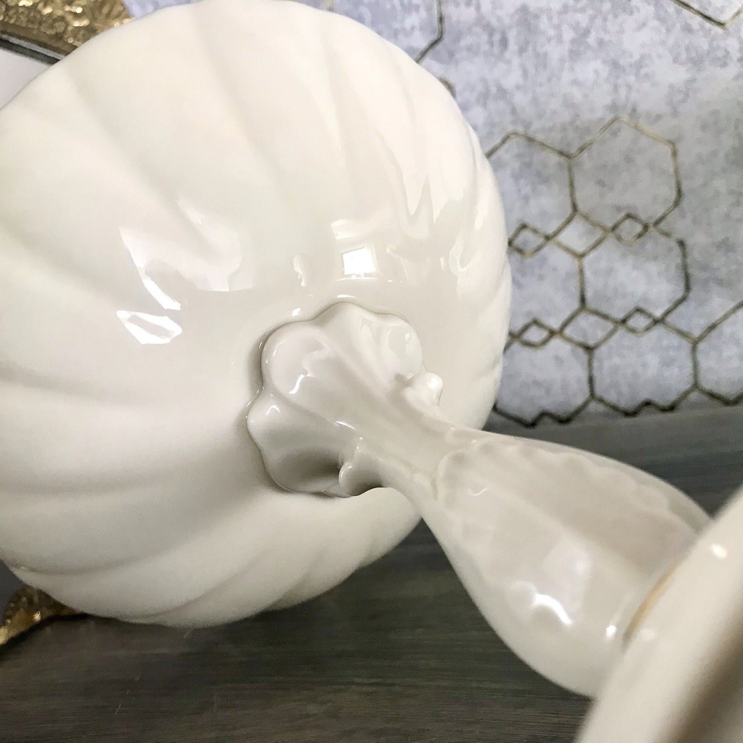 Antik Porzellan Fußschale Schale auf Fuß USA Lenox elfenbein gold Blume