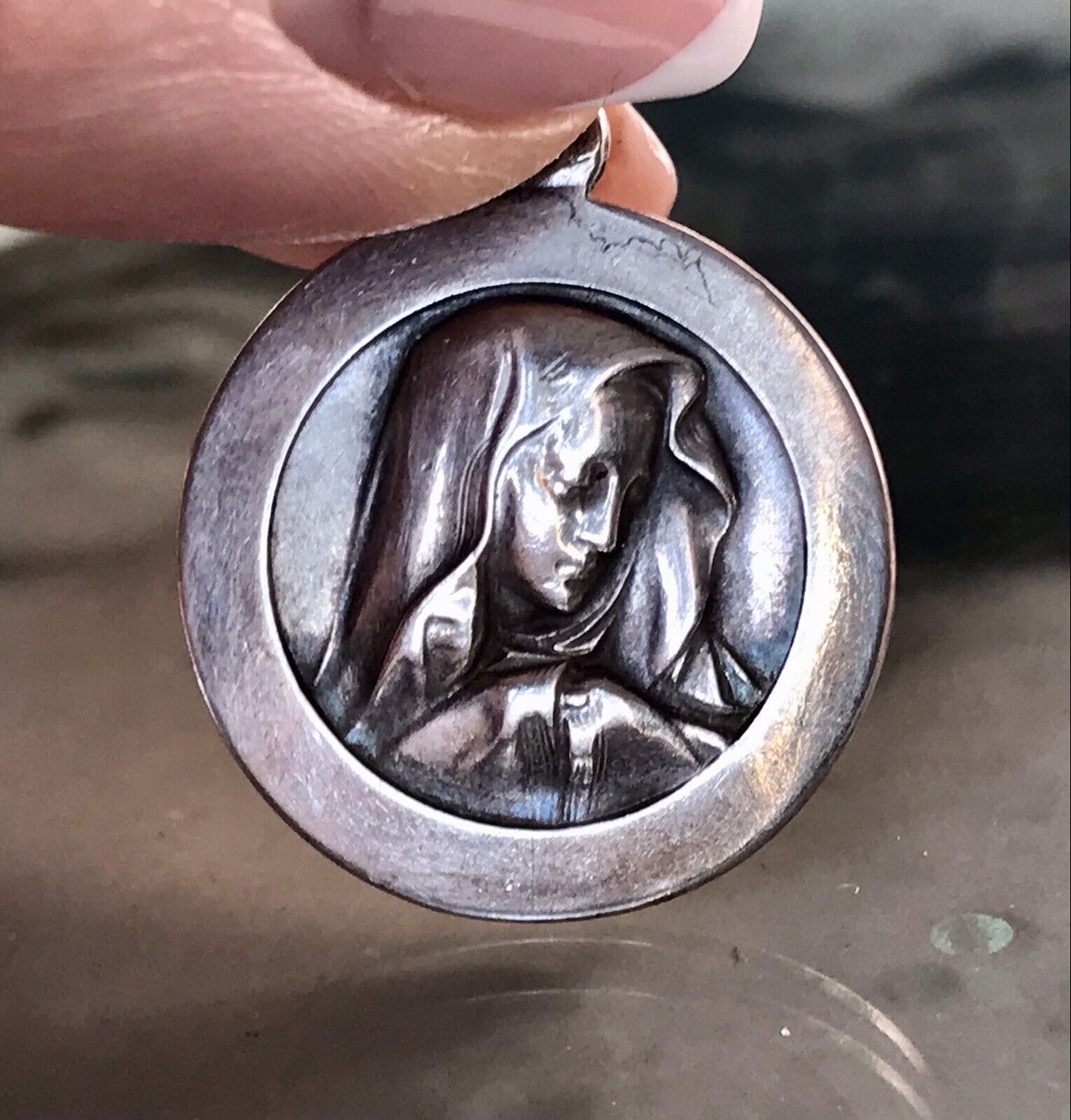 Antik Edel Anhänger Kettenanhänger Silber christlich Maria Mutter Gottes