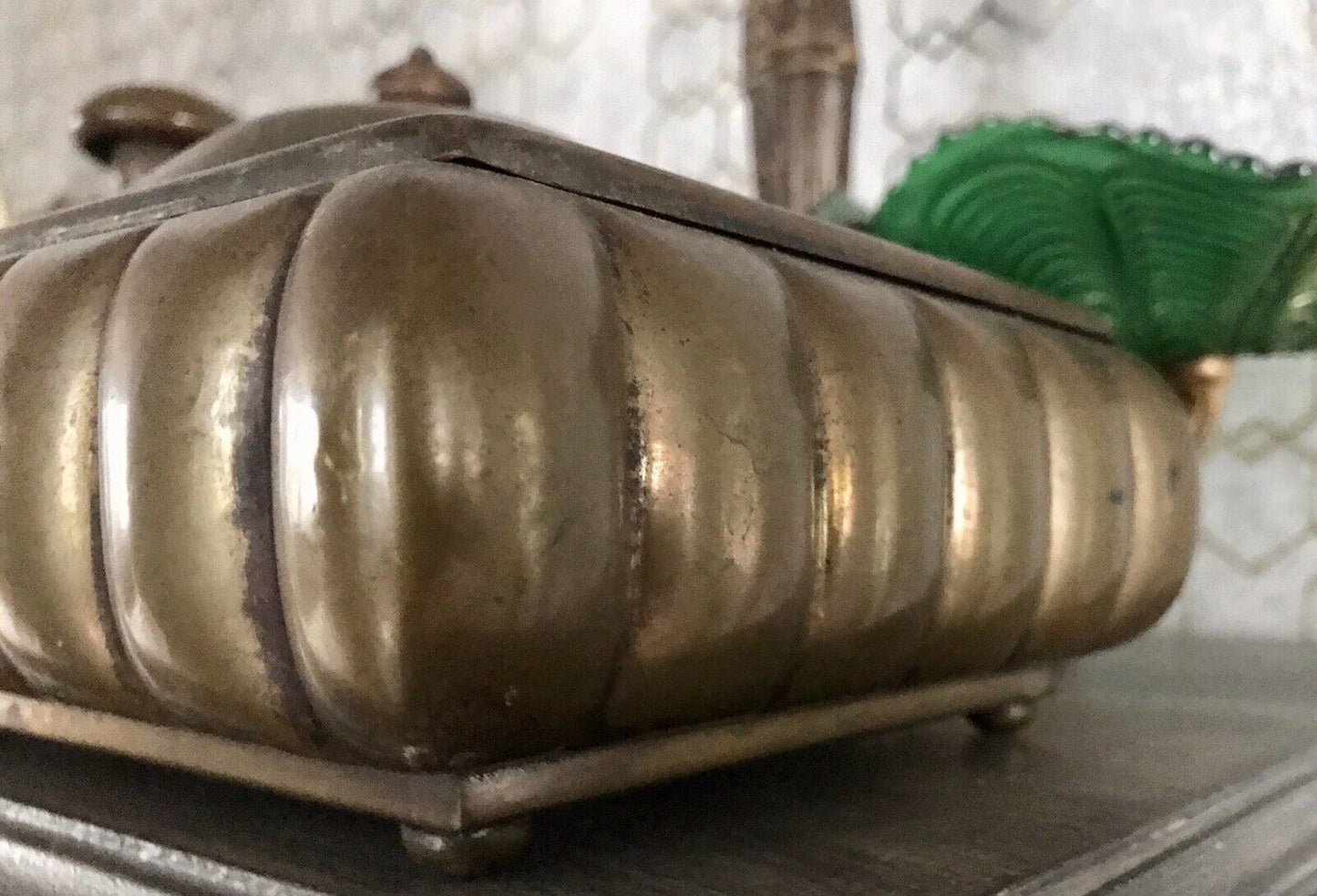 Antik Art Déco Raucherset Zigarren Dose Schneider Aschenbecher Messing