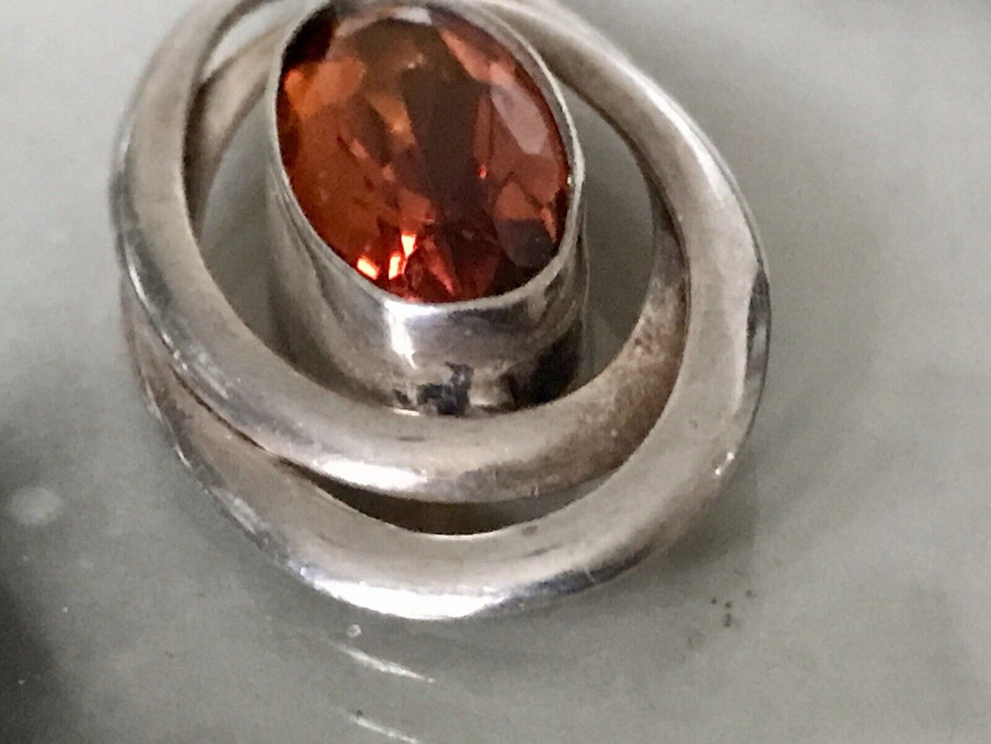 Vintage Art Déco groß Anhänger Silber Stein Super Design Citrin? gelber Topas?