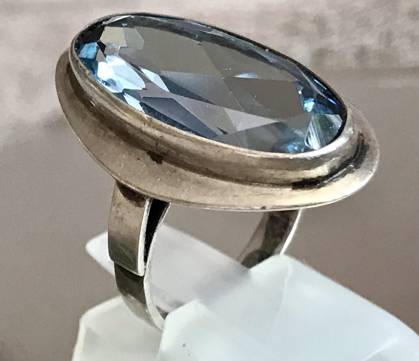 Vintage Edel DAMEN RING Silber 835 blauer Stein Topas? Gr.52 16,5