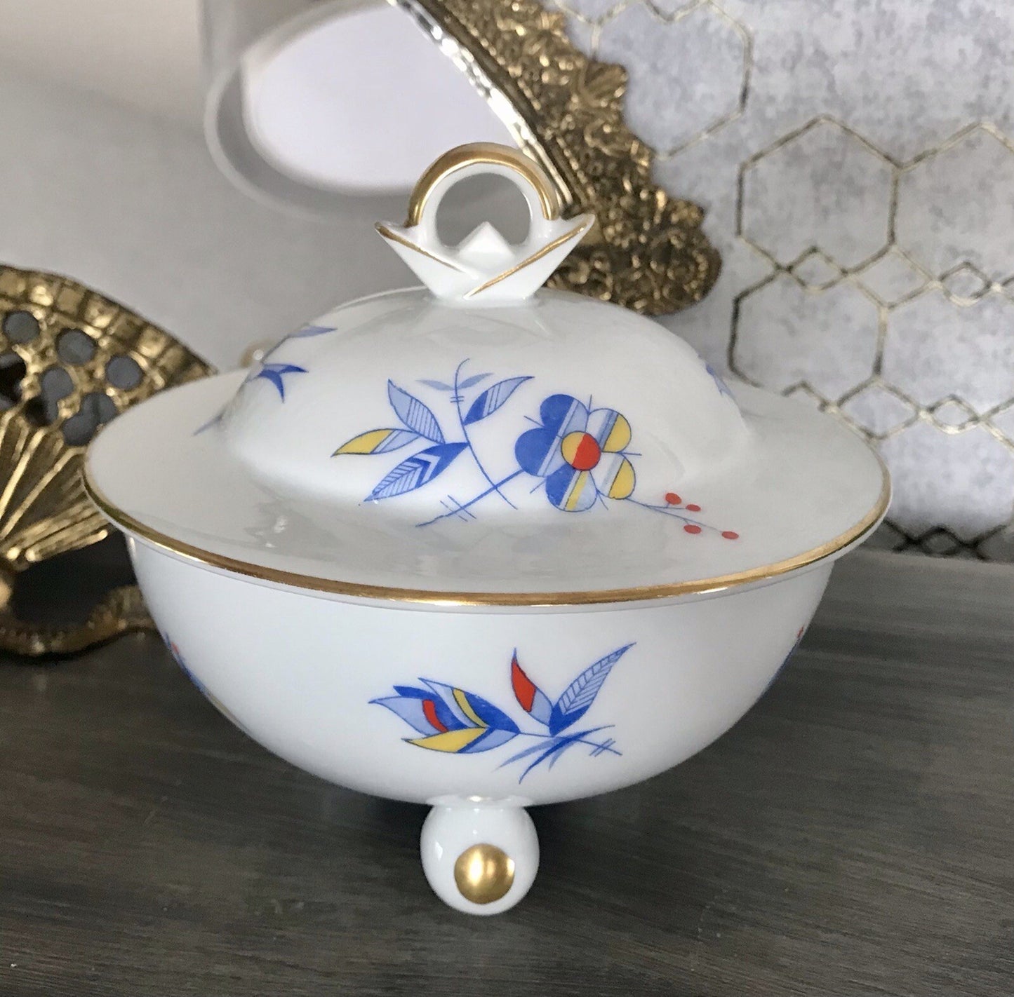 Antik Art Déco Porzellan Dose Deckeldose Schatulle Bonboniere Ullersricht Weiden