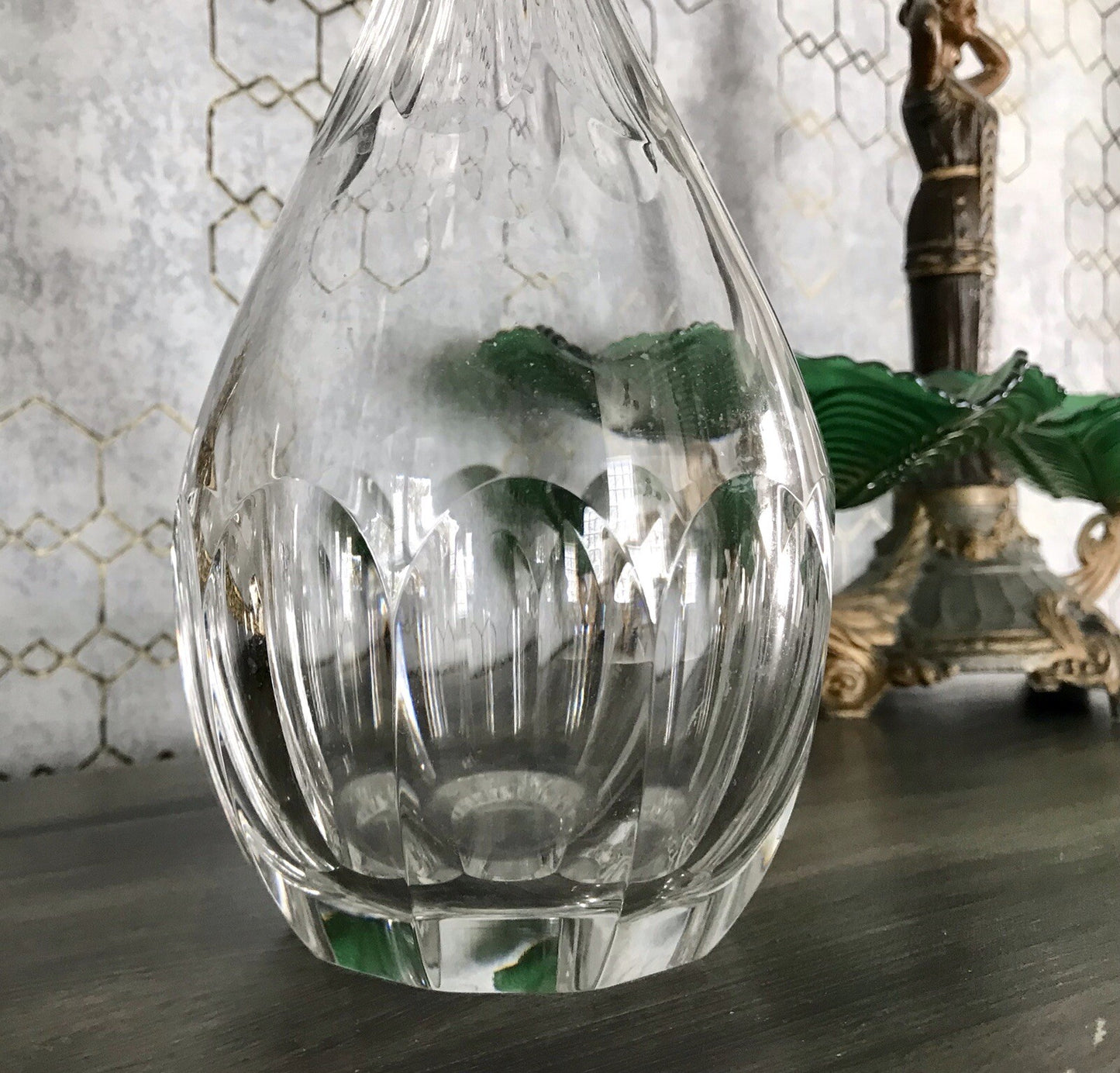 Vintage Art Déco Stil Glaskaraffe Karaffe Bleikristall Edel Stopfen Schälschliff