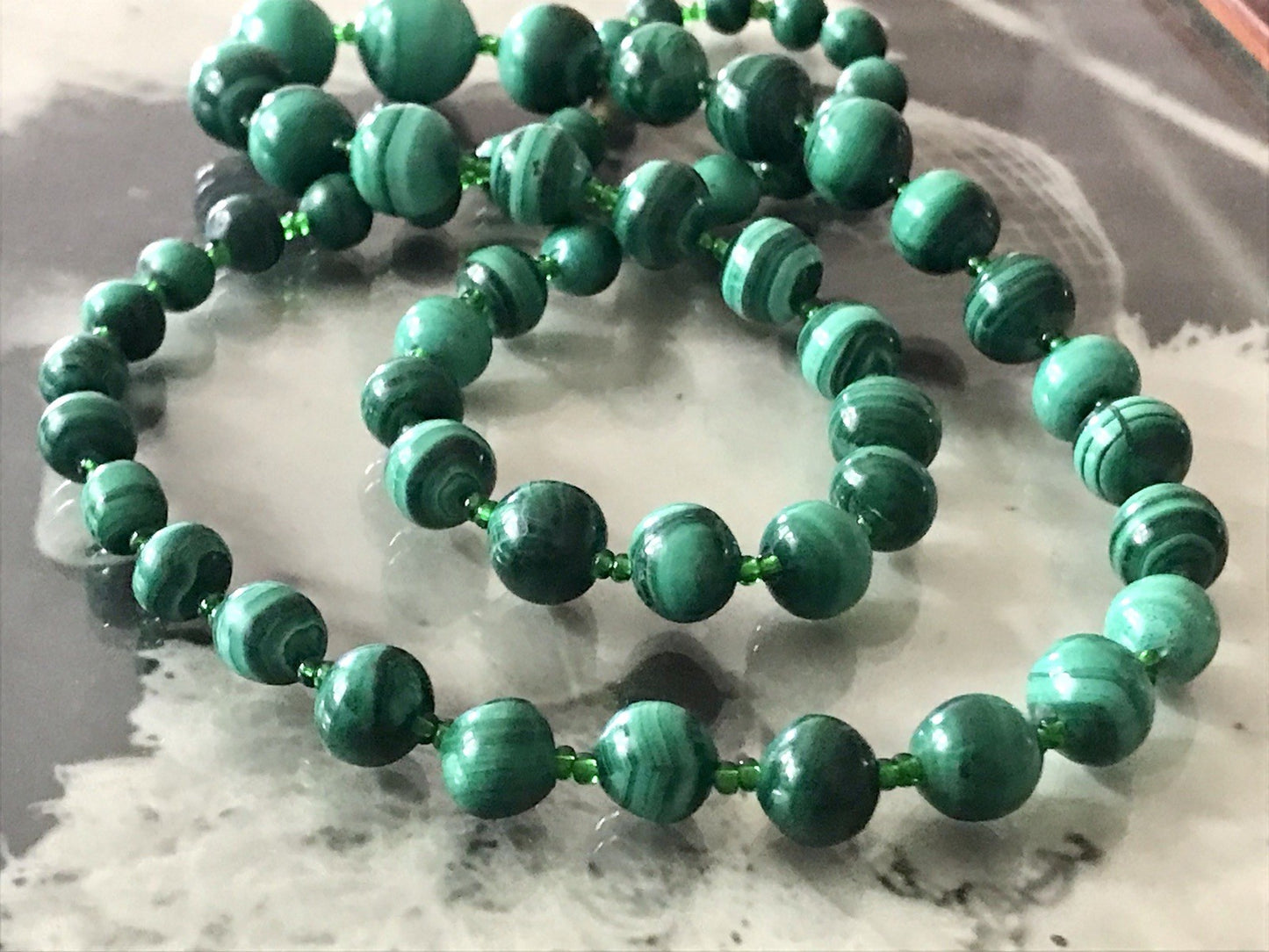 Alt Edel Vintage Halskette Kette Malachite grün Sehr Schön Retro