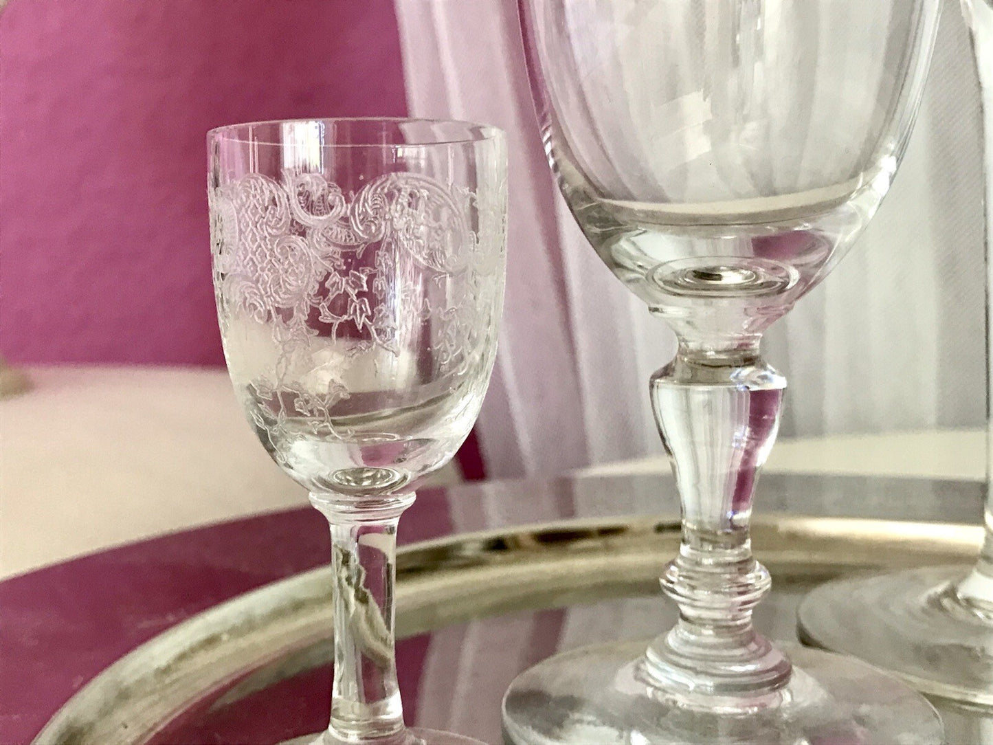 Konvolut Antik 3 Gläser Weinglas Sektglas Likörglas gerippt Ätzglas Jugendstil
