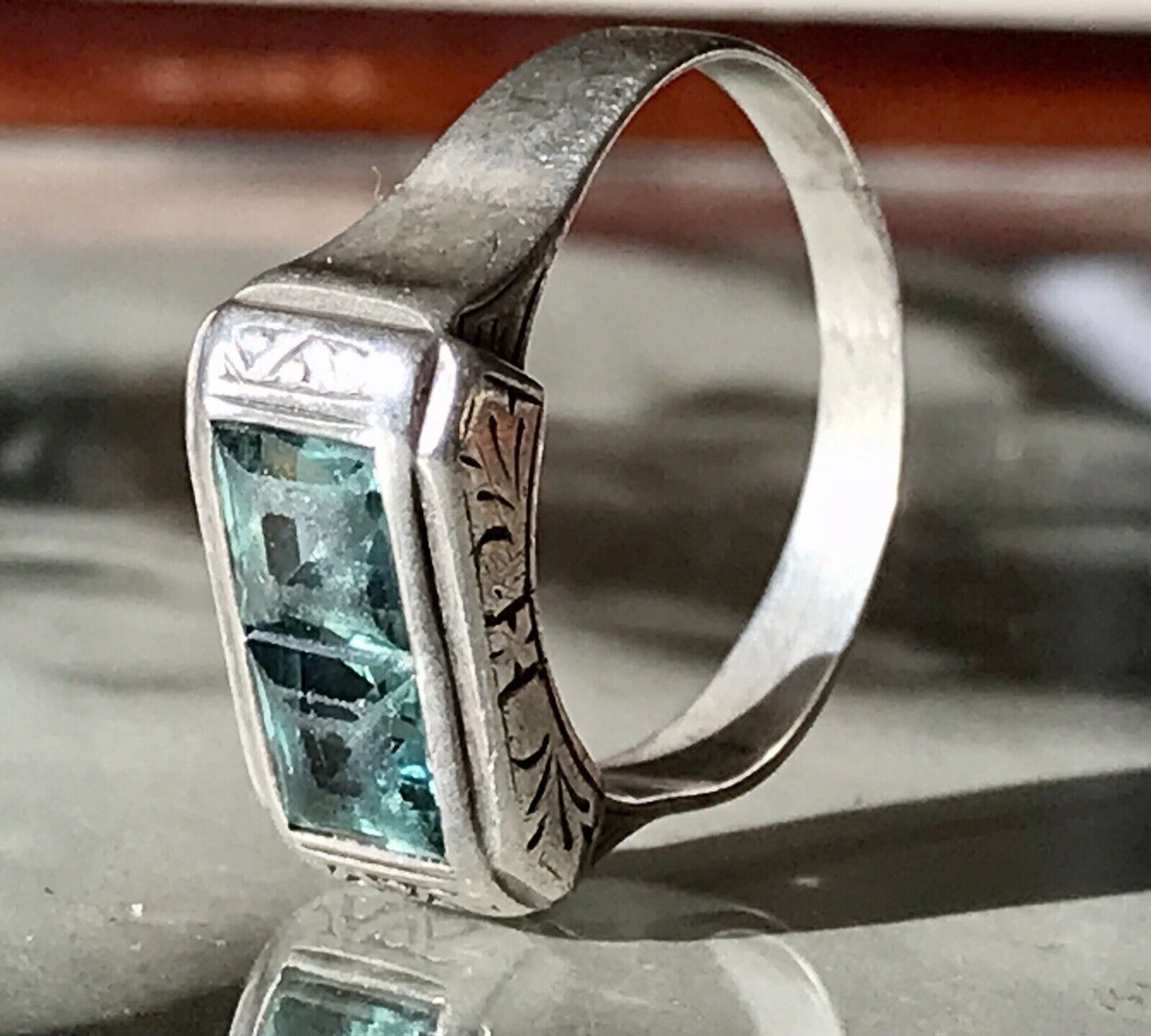 Antik Art Déco Unisex RING Silber Gr. 62 19,7 Blaugrüne Steine