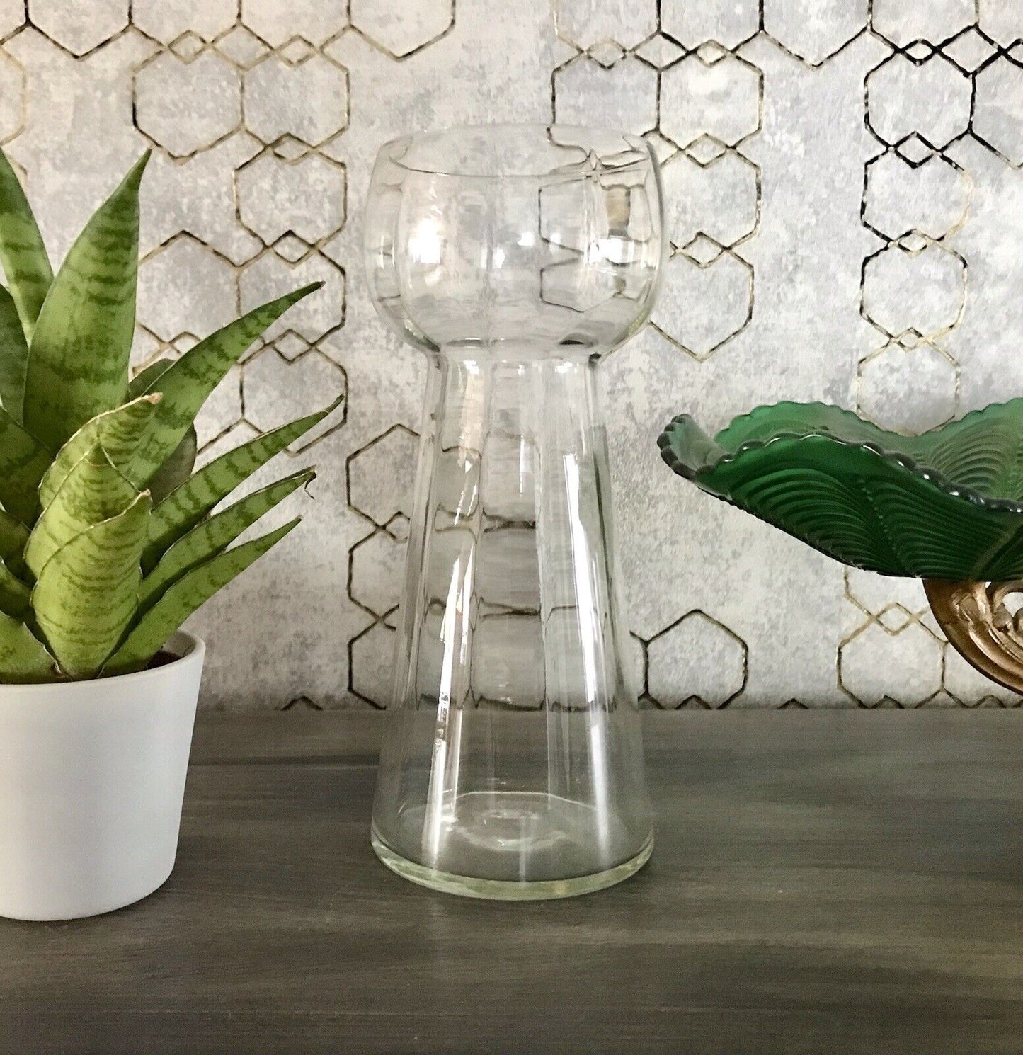 antik Art Déco Glasvase Hyazinthen Glas Vase Zwiebelglas gerippt