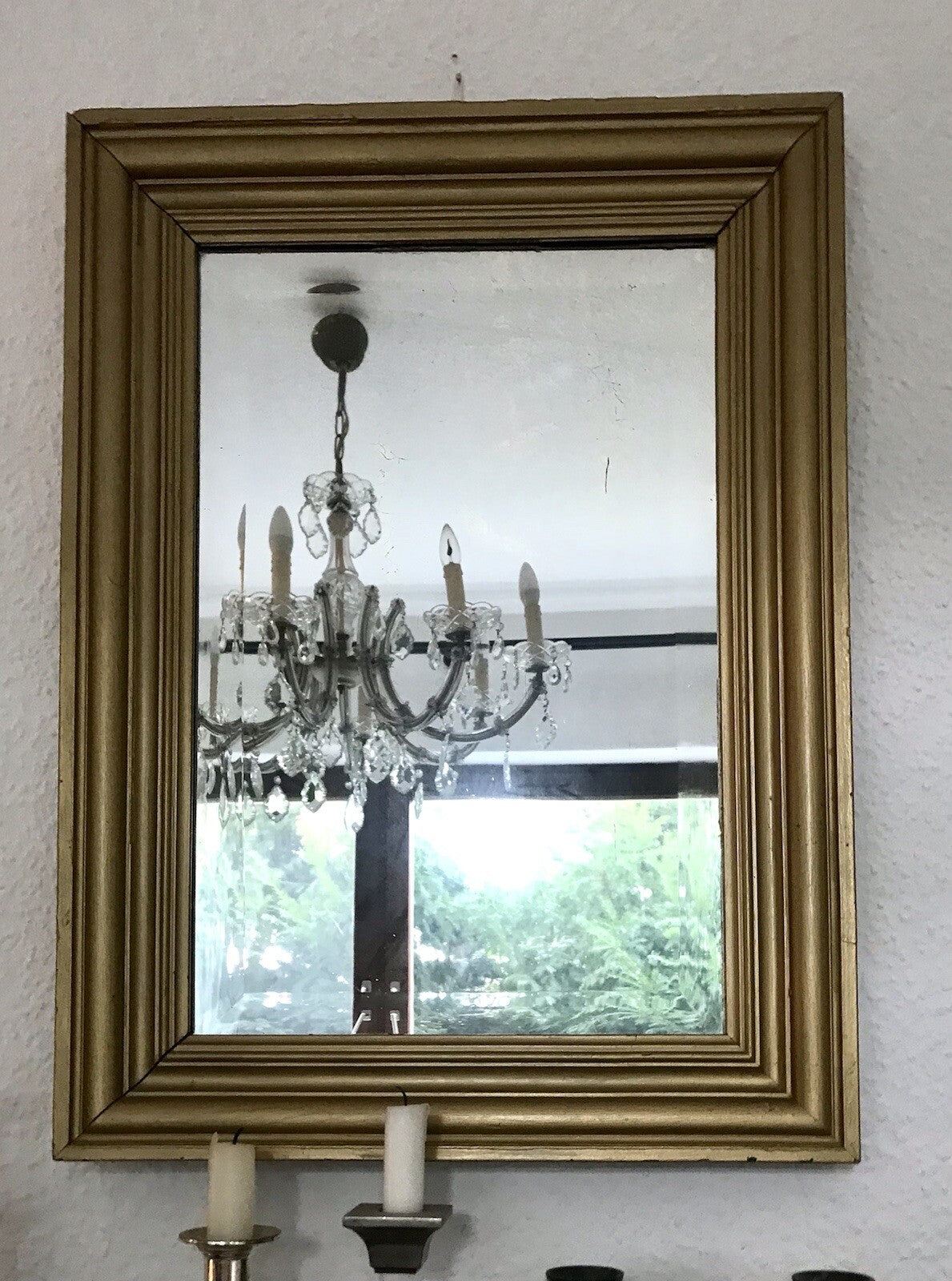 Antik Spiegel facettiert 1900-20 Jugendstil Art Déco Weichholz Wandspiegel gold
