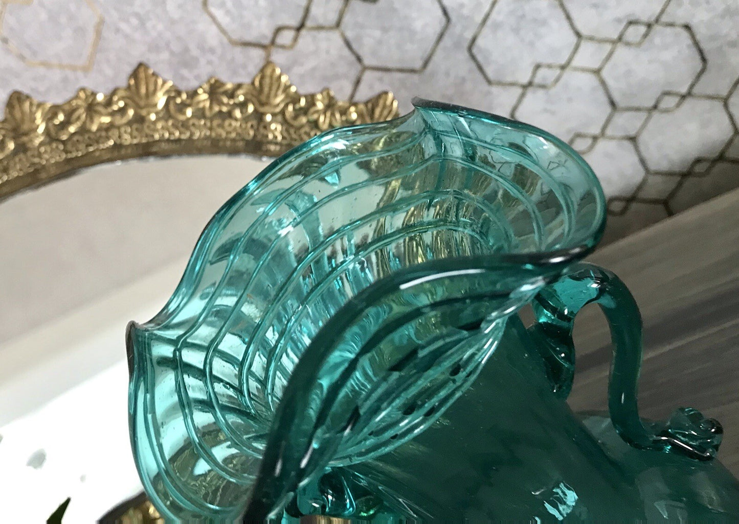 Antik Glasvase Vase Türkis Blau Glas Abriss Aufschmelzungen Murano?