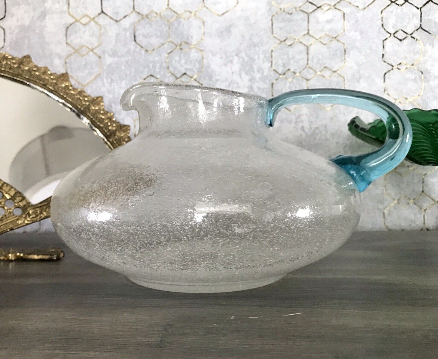 Vintage Glaskunst Kanne Krug Glaskrug Karaffe Glasvase Glas Schaumglas
