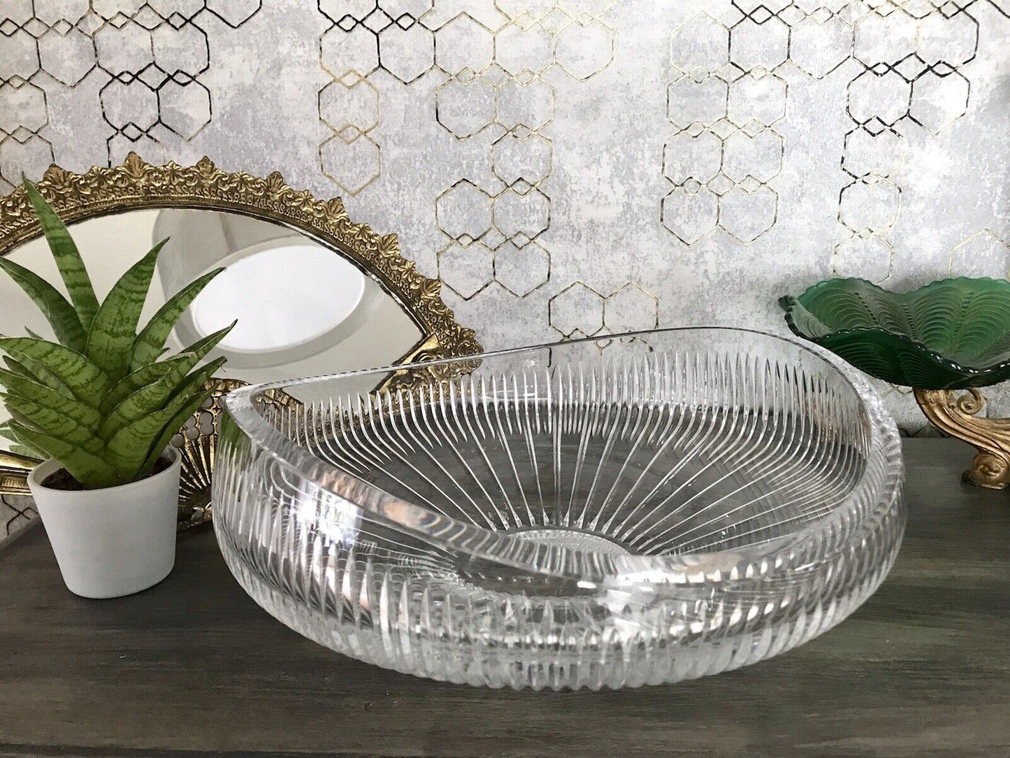 Vintage EDEL Bleikristall Schale Glasschale Kristallglas Glas Groß Schliff