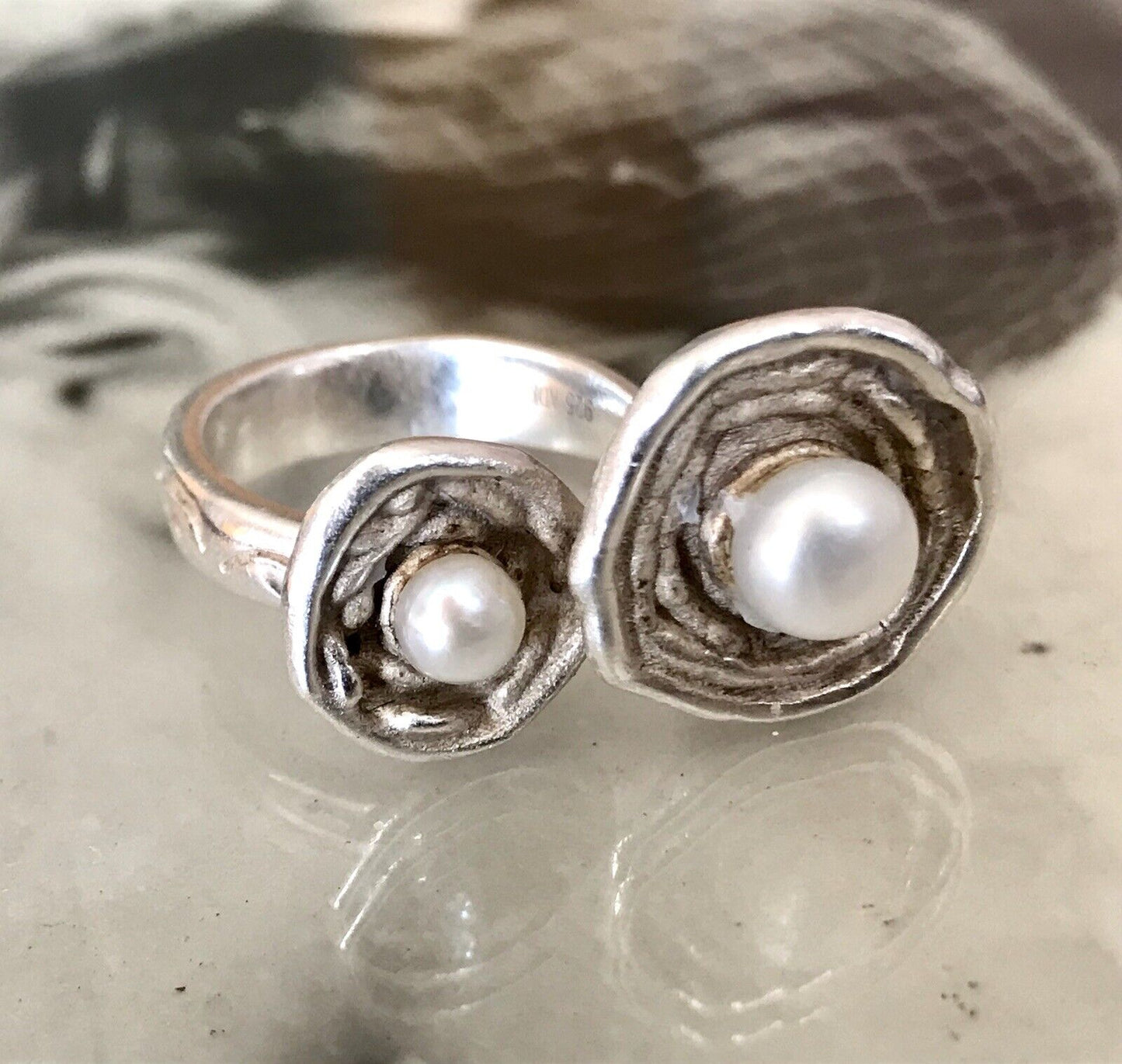 Vintage Modernist Designer DAMEN RING 925 Silber ADK Gr.58- 60 Perlen