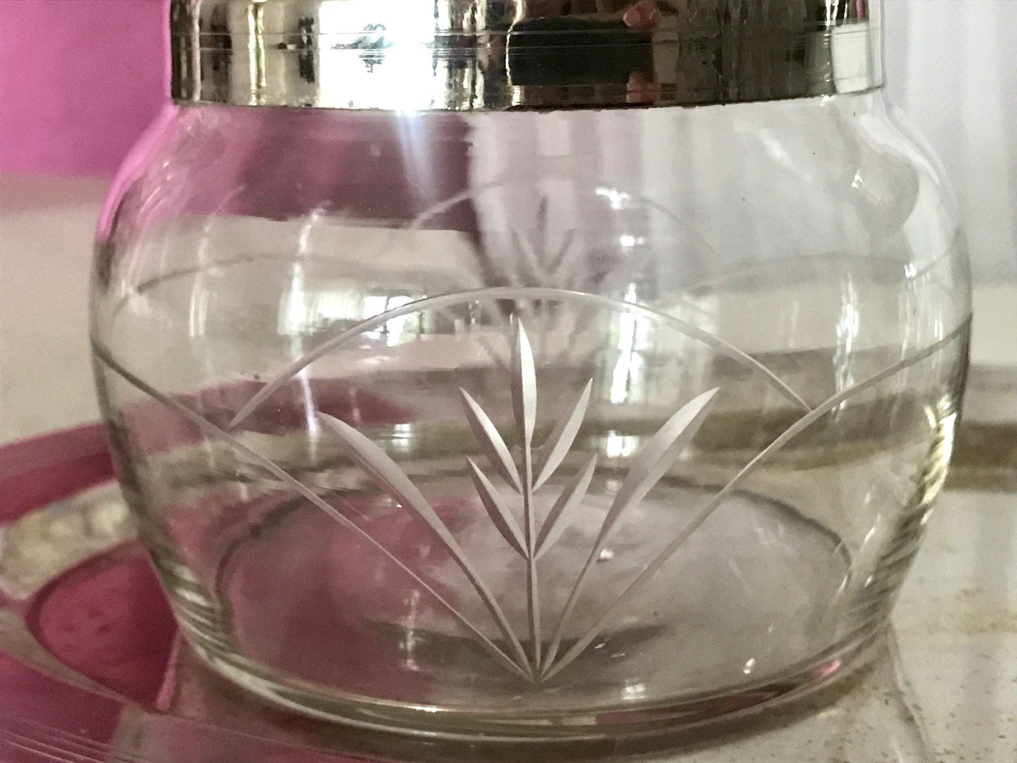Antik Jugendstil 3 Teile Milch& Zucker Tablett Metallmontur & Glas geschliffen