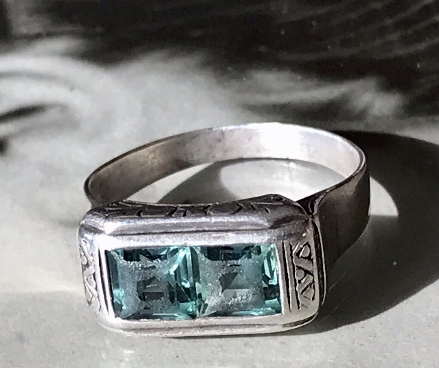 Antik Art Déco Unisex RING Silber Gr. 62 19,7 Blaugrüne Steine